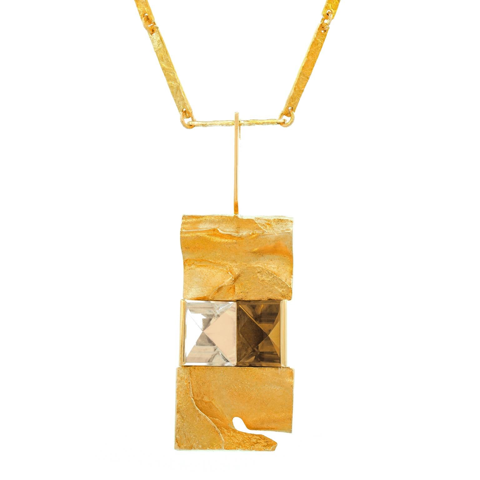 Bjorn Weckstrom Citrine and Gold Necklace 14k Dated 1971 Finland For Sale 2