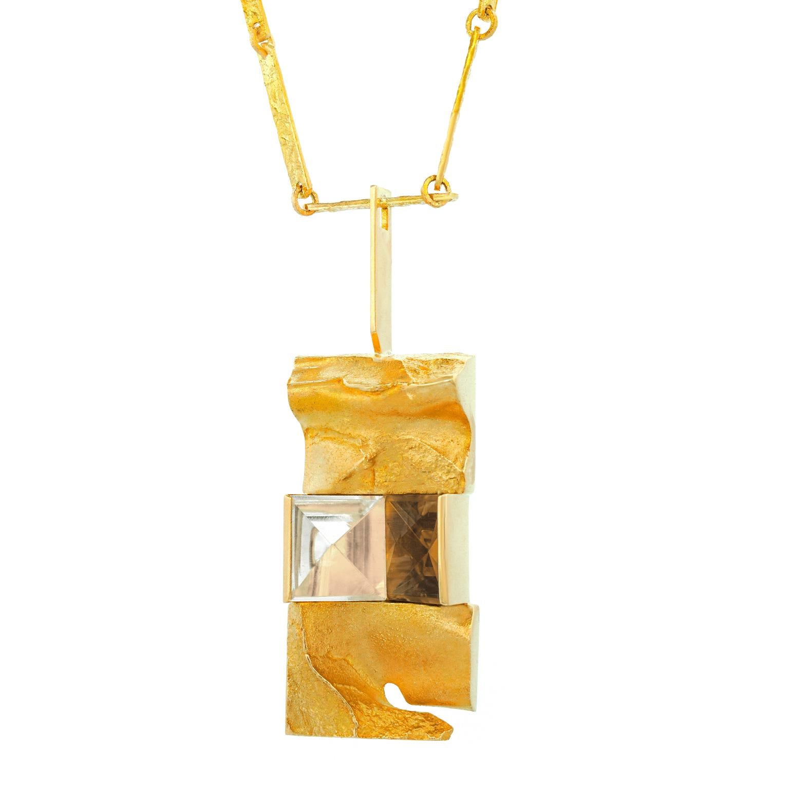Bjorn Weckstrom Citrine and Gold Necklace 14k Dated 1971 Finland For Sale 3