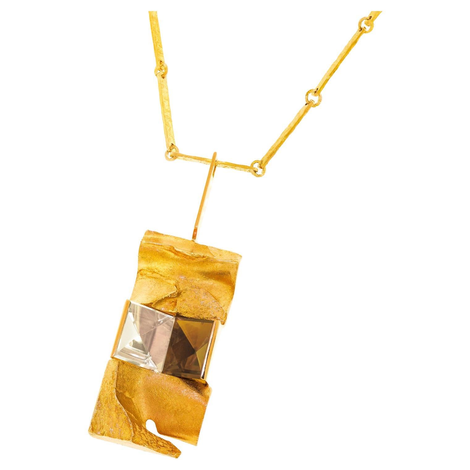 Bjorn Weckstrom Citrine and Gold Necklace 14k Dated 1971 Finland For Sale