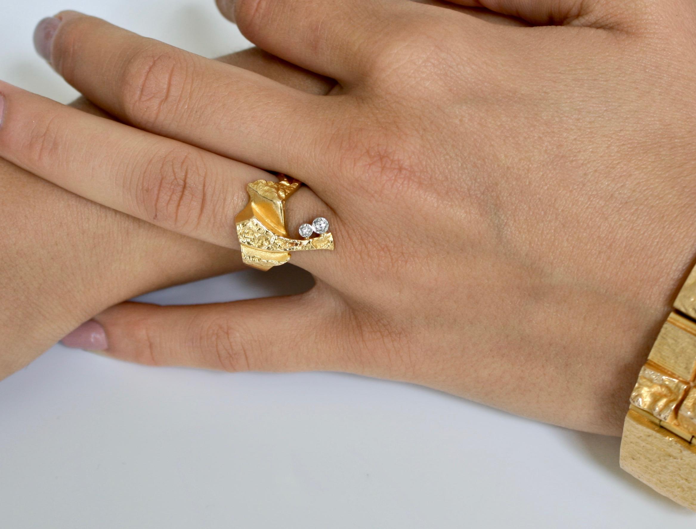 Brilliant Cut Bjorn Weckstrom Design, 14k Yellow Gold & Diamond Ring by Lapponia Finland