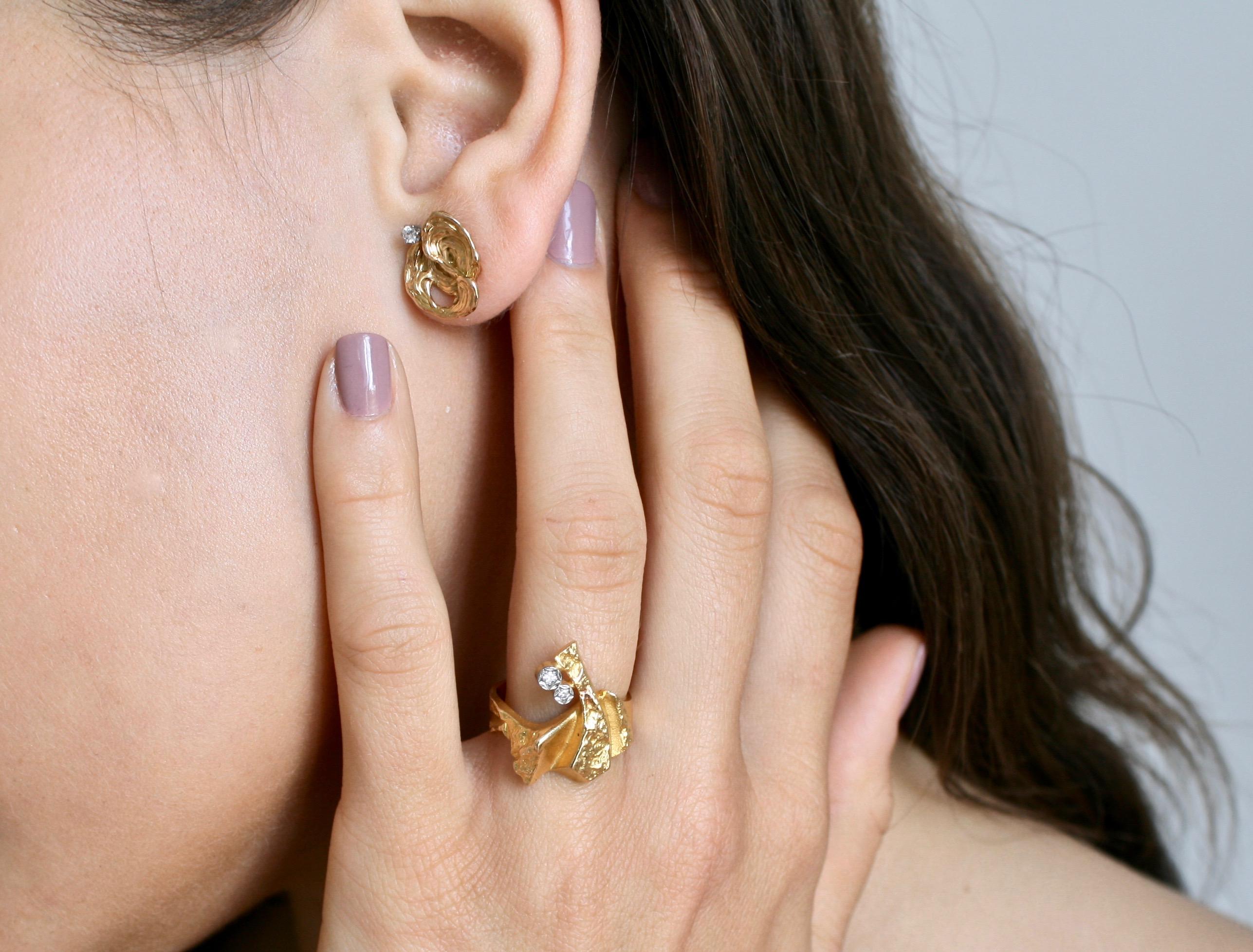 Bjorn Weckstrom Design, Ring aus 14k Gelbgold und Diamanten von Lapponia Finnland (Brillantschliff)