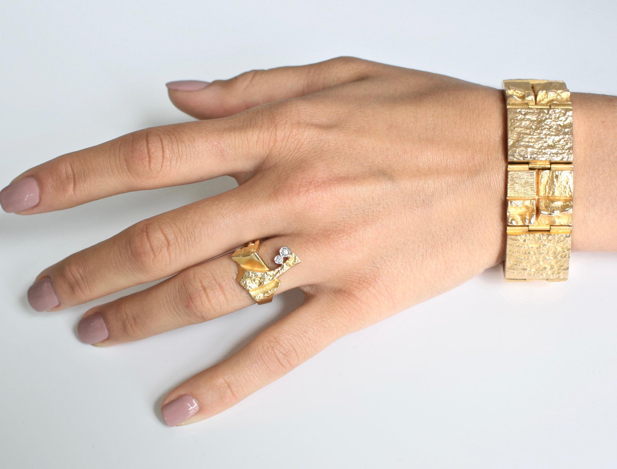 Women's Bjorn Weckstrom Design, 14k Yellow Gold & Diamond Ring by Lapponia Finland