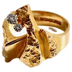 Bjorn Weckstrom Design, 14k Yellow Gold & Diamond Ring by Lapponia Finland