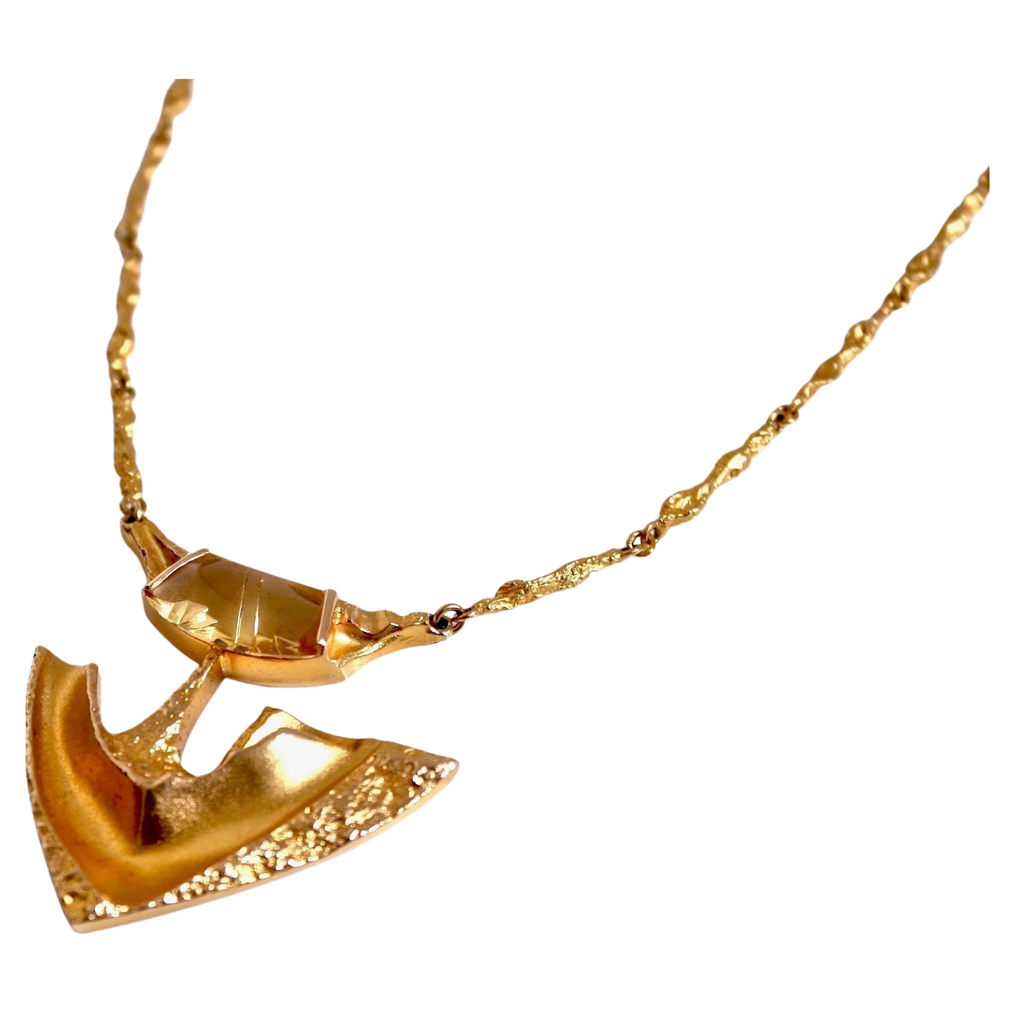 Bjorn Weckstrom Finland Rare 14Kt Gold and Citrine Pendant For Sale at  1stDibs