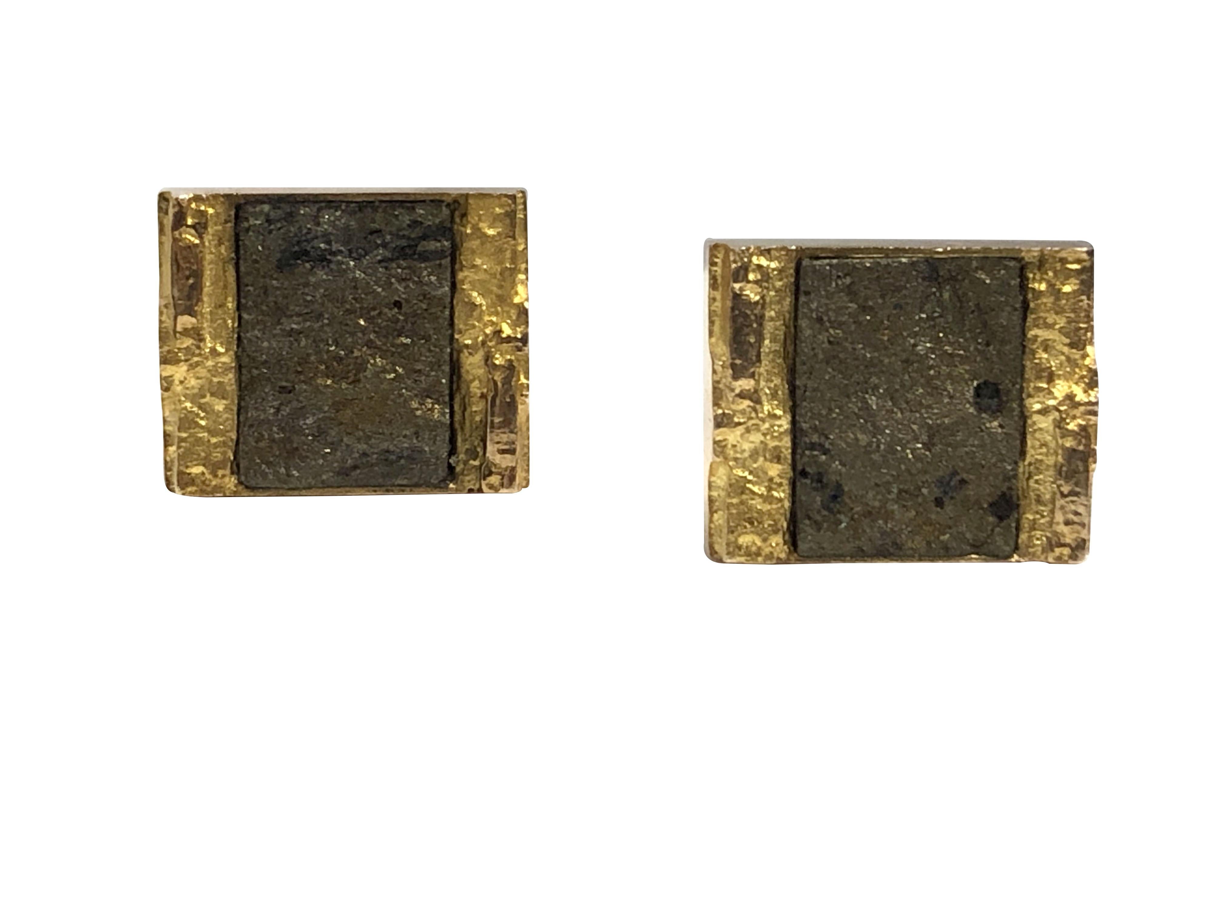 Bjorn Weckstrom for Lapponia Modernist Gold and Calcite Cufflinks In Excellent Condition For Sale In Chicago, IL