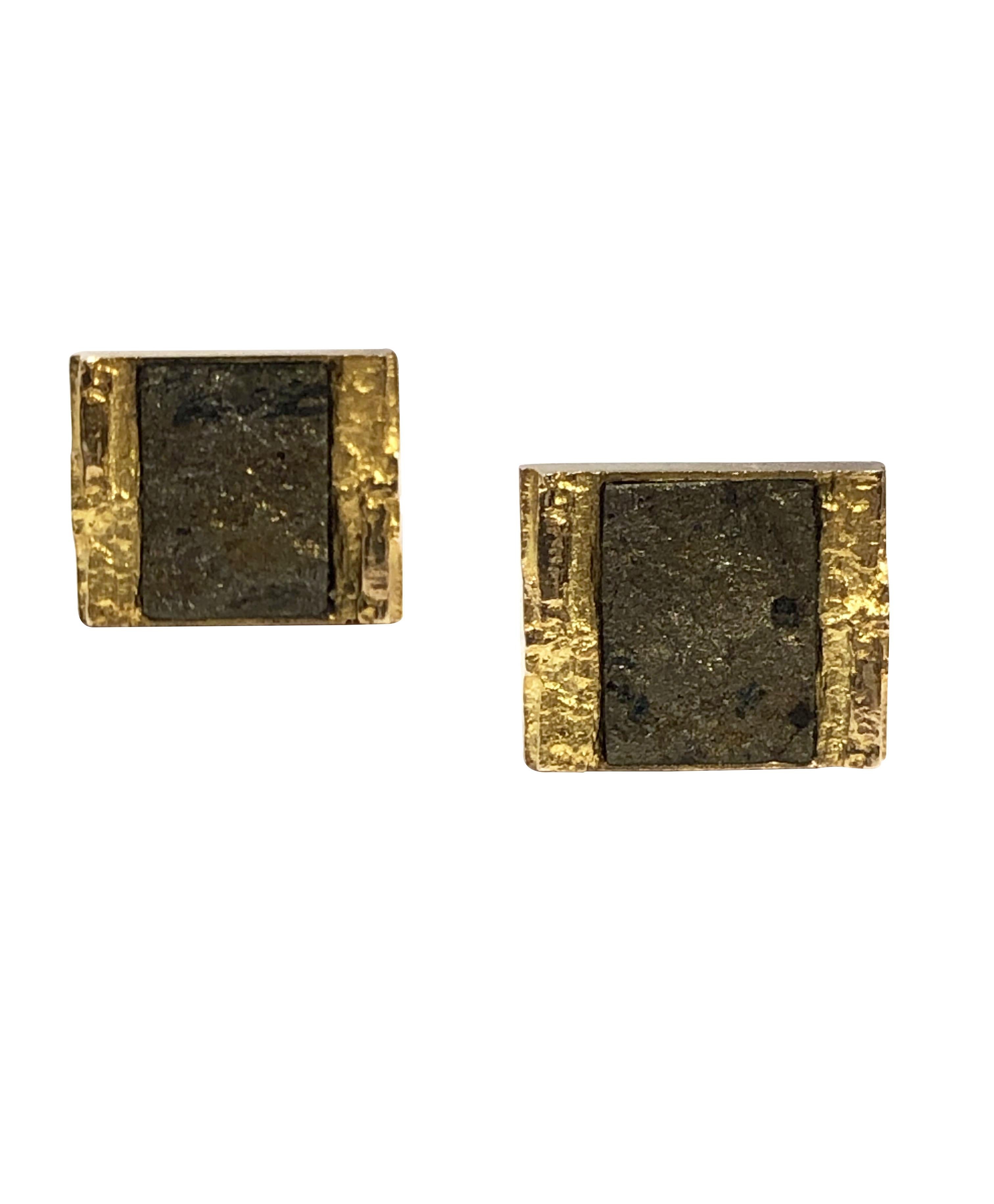 Women's or Men's Bjorn Weckstrom for Lapponia Modernist Gold and Calcite Cufflinks For Sale