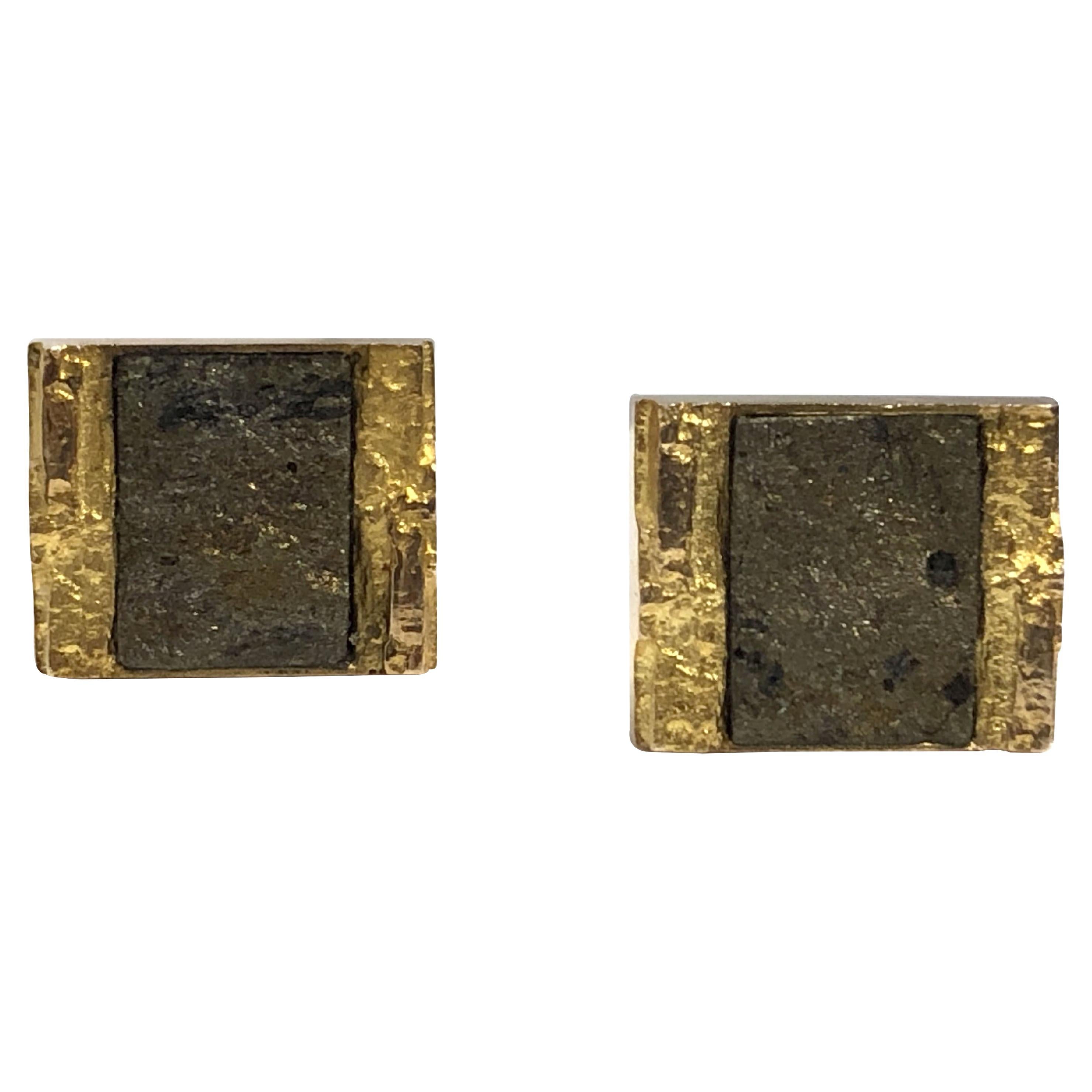 Modernistische Manschettenknöpfe aus Gold und Calcite von Bjorn Weckstrom für Lapponia im Angebot