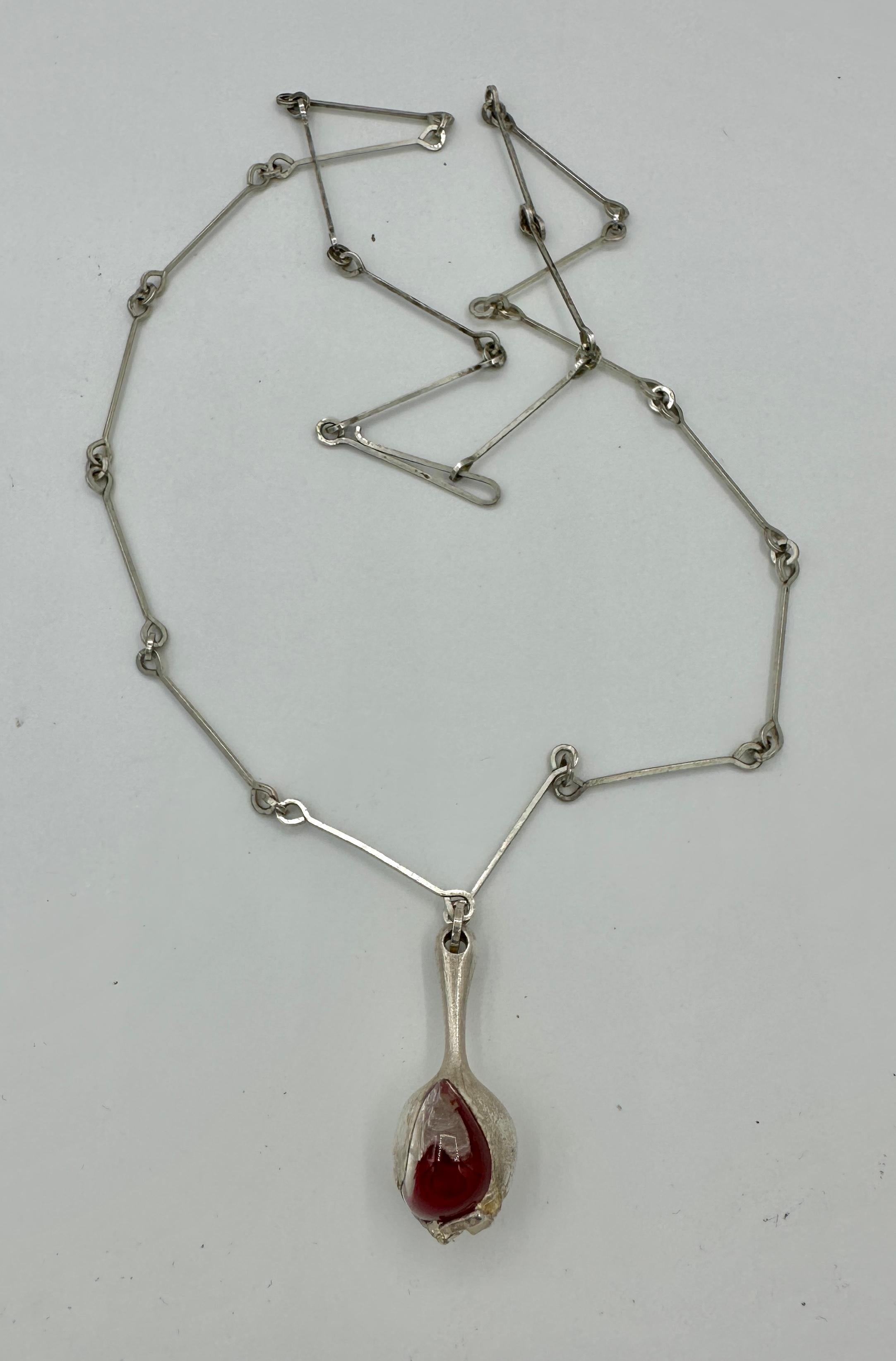 Moderno Bjorn Weckstrom for Lapponia Nectaris Necklace Finland 1970's Acrylic Drop in vendita