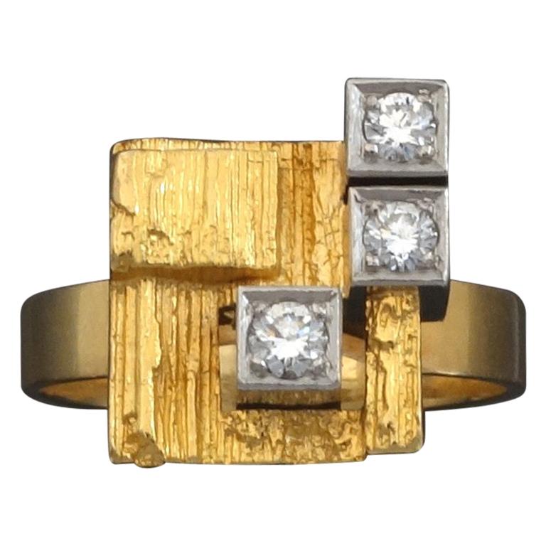 Björn Weckström for Lapponia Scandinavian Modernist Diamond Gold Ring