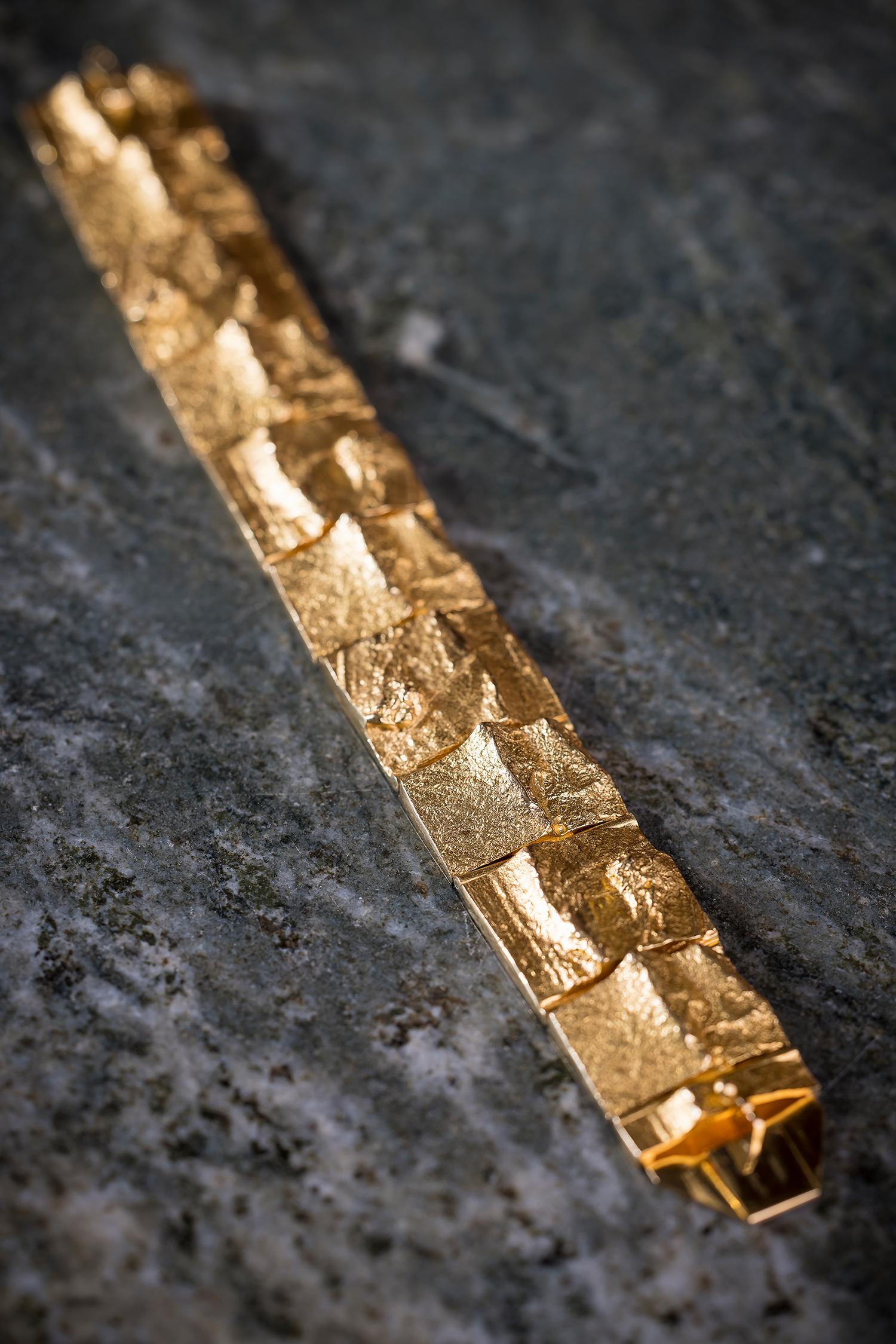 Modernist Brutalist Lapponia - Golden Stream - bracelet. Designed by Björn Weckström.