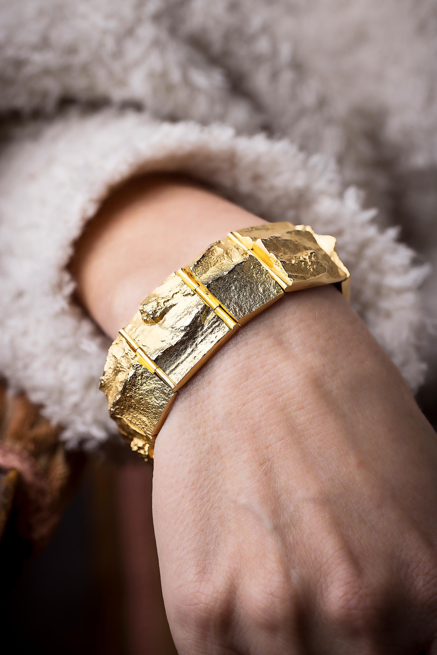 Women's Brutalist Lapponia - Golden Stream - bracelet. Designed by Björn Weckström.