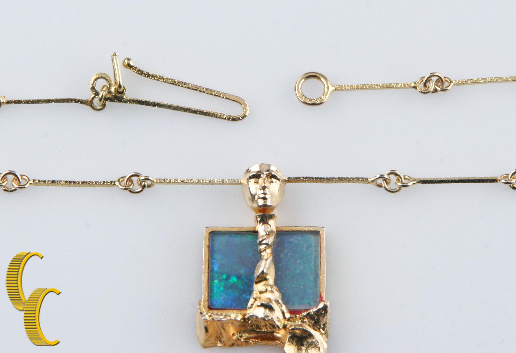 Women's or Men's Bjorn Weckstrom Lapponia Black Opal 14 Karat Yellow Gold 1970s Vintage Necklace