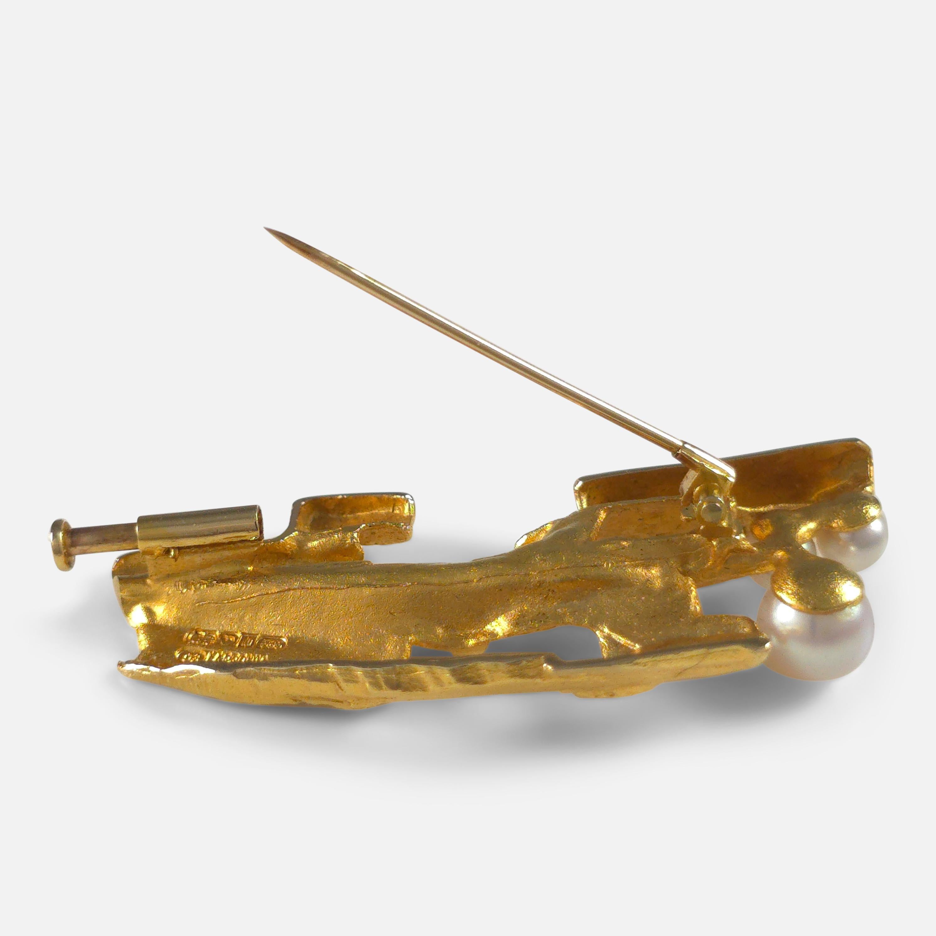 Björn Weckström Lapponia 'Bow of Argo' Brooch - 14ct Gold with Pearls For Sale 4