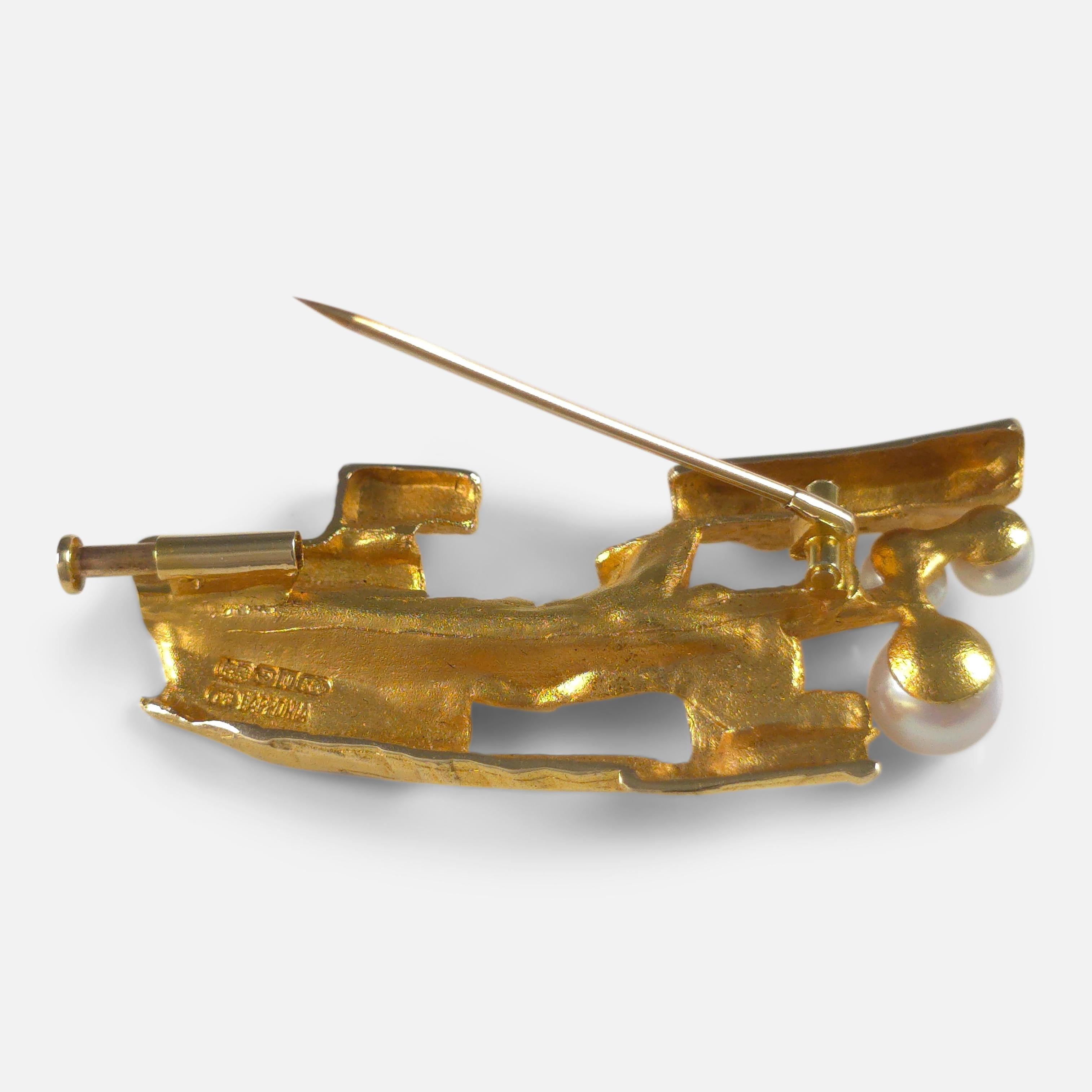 Björn Weckström Lapponia 'Bow of Argo' Brooch - 14ct Gold with Pearls For Sale 5