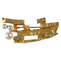 Björn Weckström Lapponia 'Bow of Argo' Brooch - 14ct Gold with Pearls