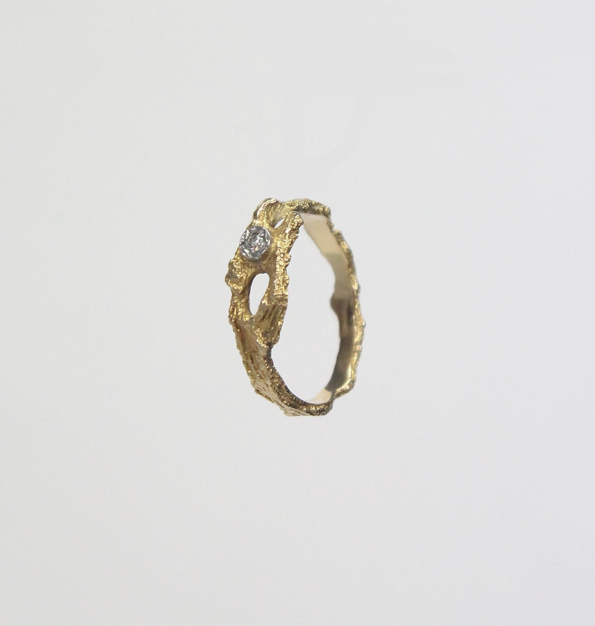 Single Cut Björn Weckström Lapponia Finland 18k Gold Ring with One Diamond