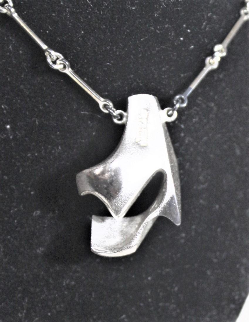 Bjorn Weckstrom Lapponia Modernist Biomorphic Sterling Silver Pendant & Chain For Sale 2