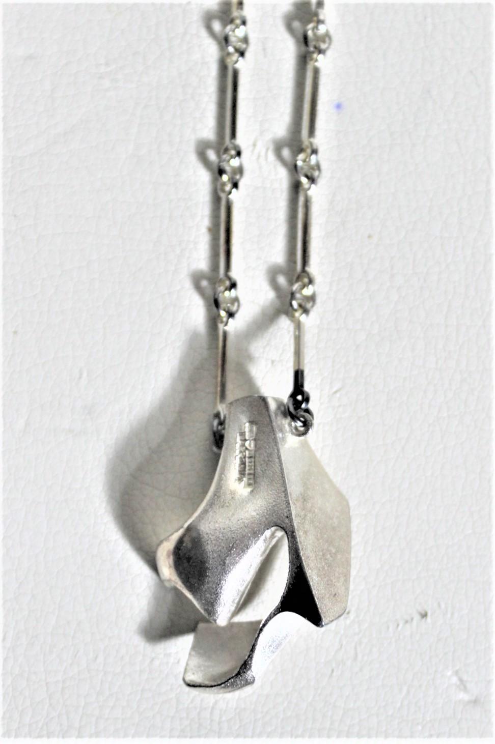 Organic Modern Bjorn Weckstrom Lapponia Modernist Biomorphic Sterling Silver Pendant & Chain For Sale