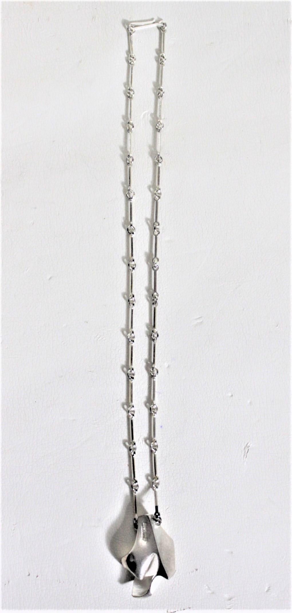 20th Century Bjorn Weckstrom Lapponia Modernist Biomorphic Sterling Silver Pendant & Chain For Sale