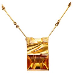 Vintage Björn Weckström Lapponia Modernist Necklace In 14Kt Gold With Munsteiner Cut 