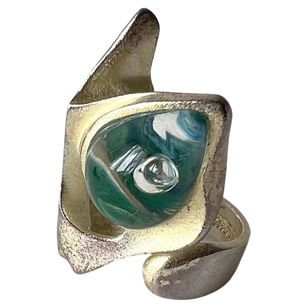 Women's or Men's Bjorn Weckstrom Lapponia Sterling Silver Acrylic Finnish Modernist Kohoutek Ring For Sale