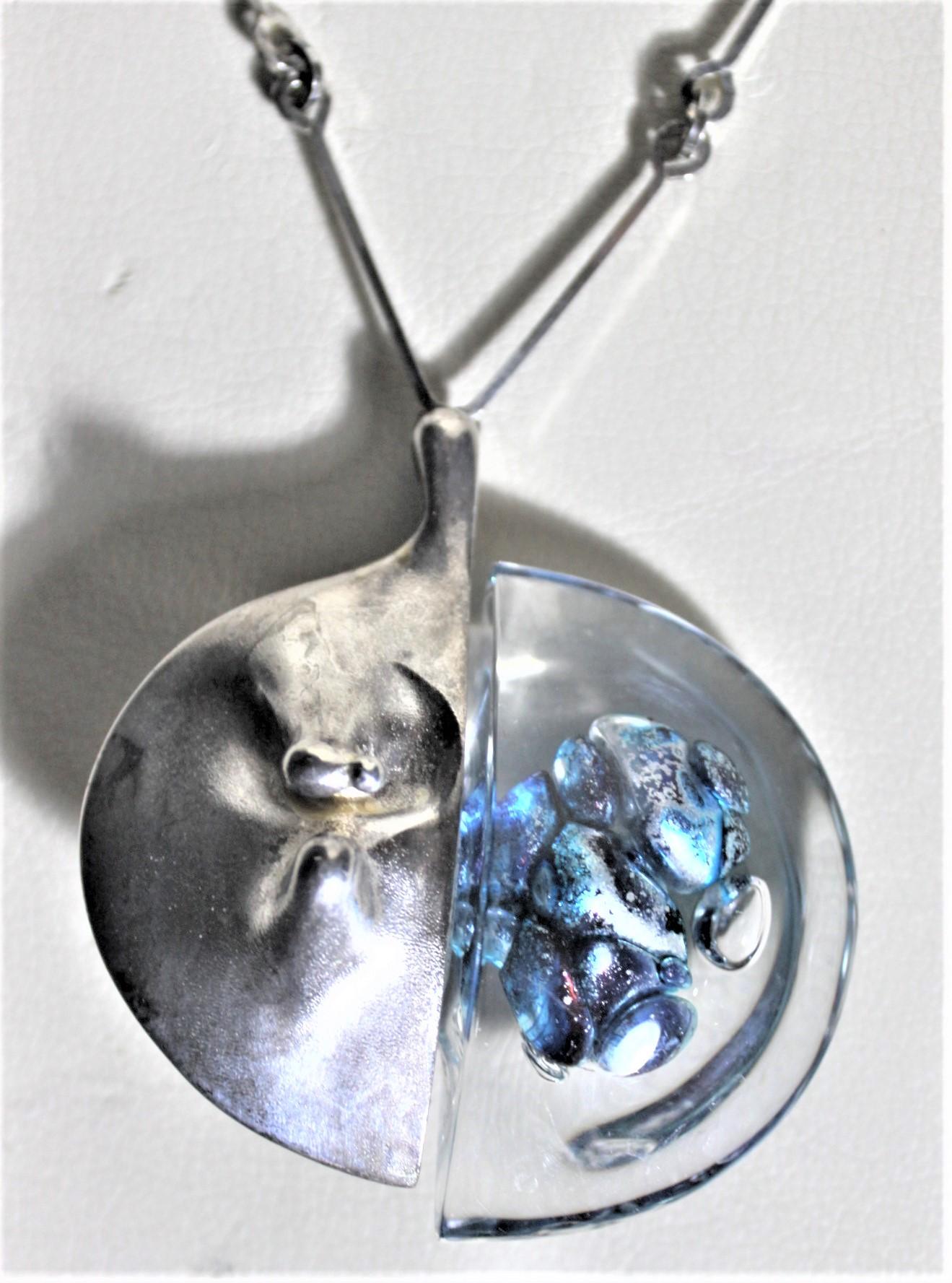 Hand-Crafted Bjorn Weckstrom Lapponia Sterling Silver & Acrylic 'Kilamanjaro' Pendant & Chain For Sale