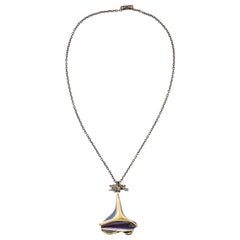 Vintage Bjorn Weckstrom Pendant Necklace, Lapponia, Iridescent, Bronze, Signed