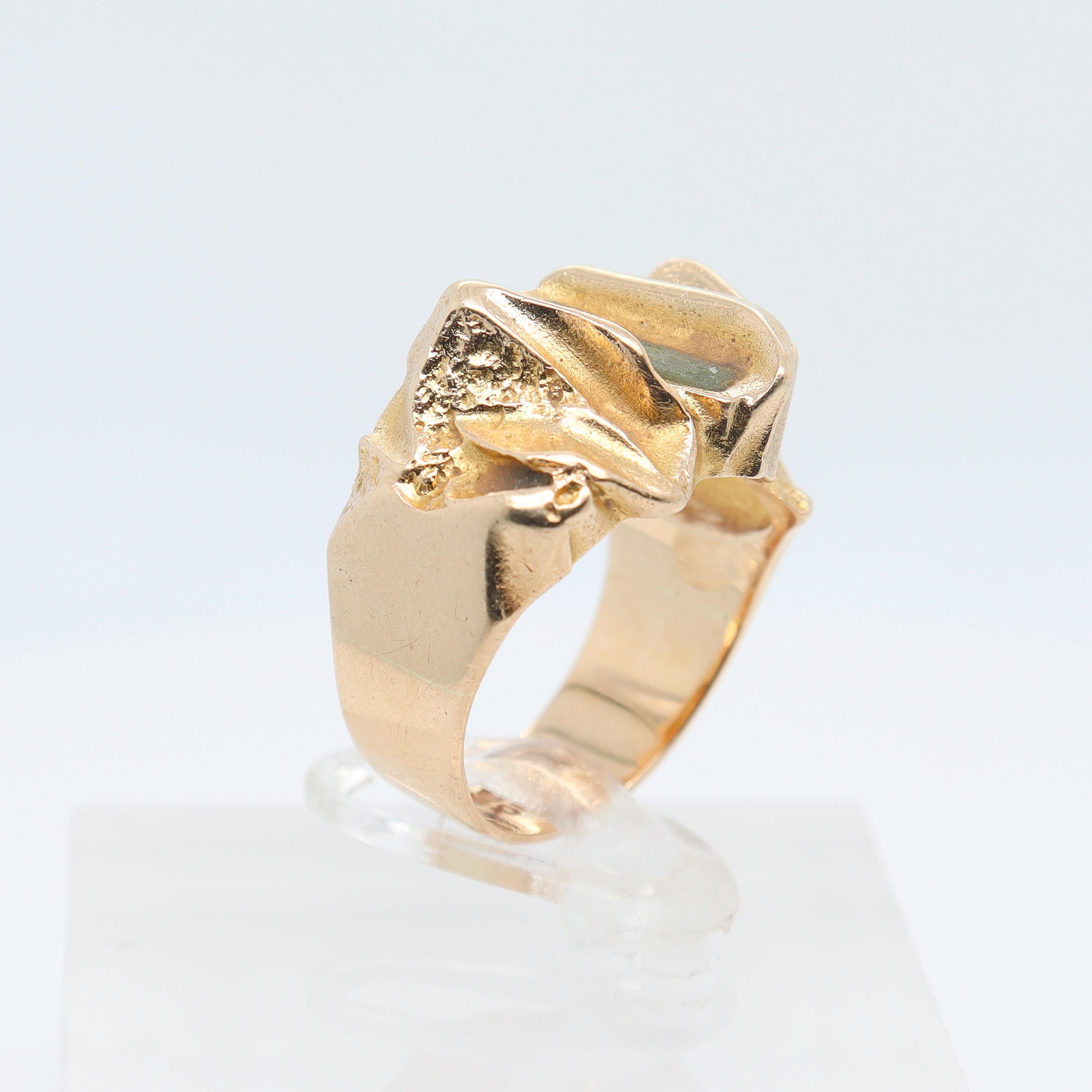 Björn Weckström Scandanavian Mid-Century Modernist 14k Gold and Zoisite Ring For Sale 5