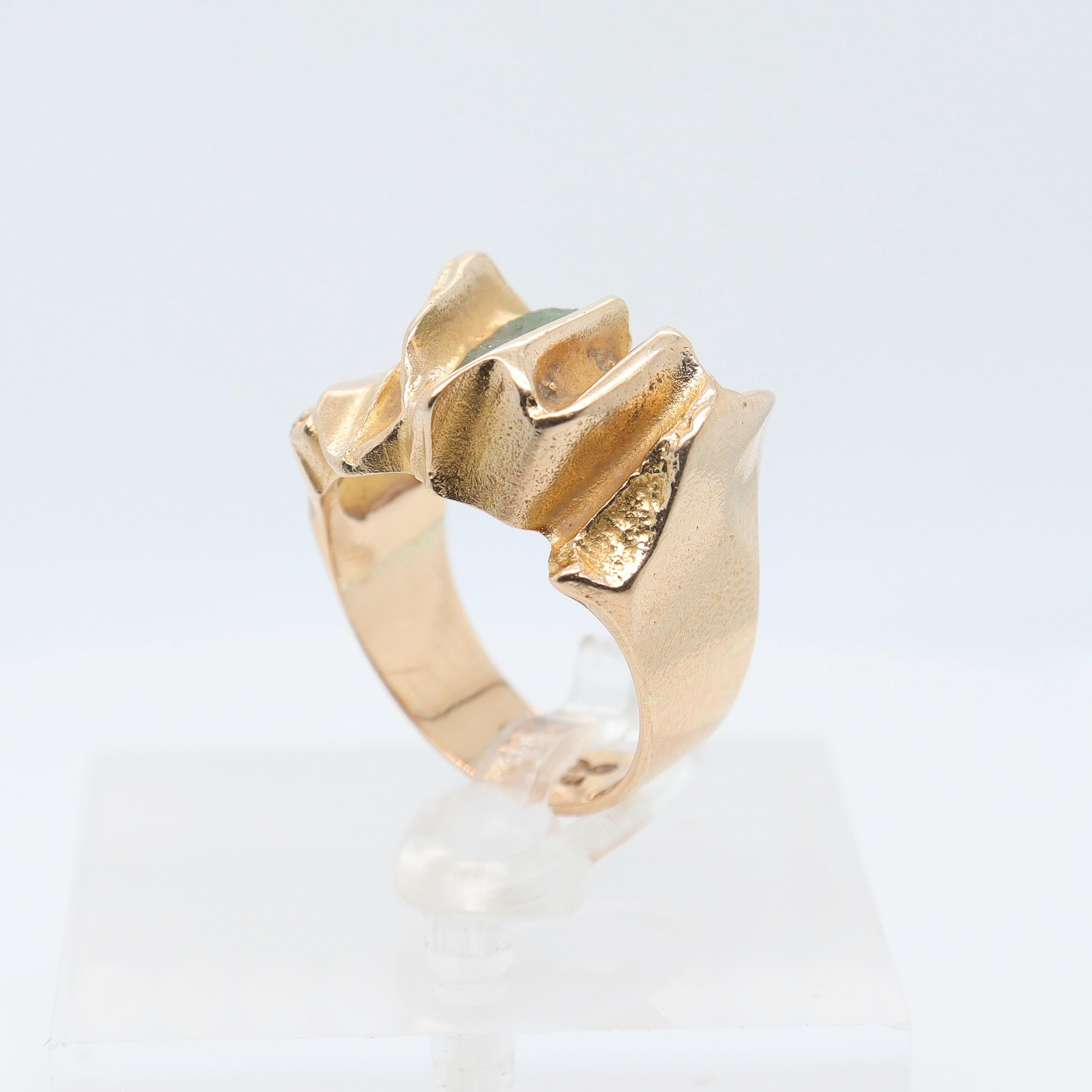 Björn Weckström Scandanavian Mid-Century Modernist 14k Gold and Zoisite Ring For Sale 5