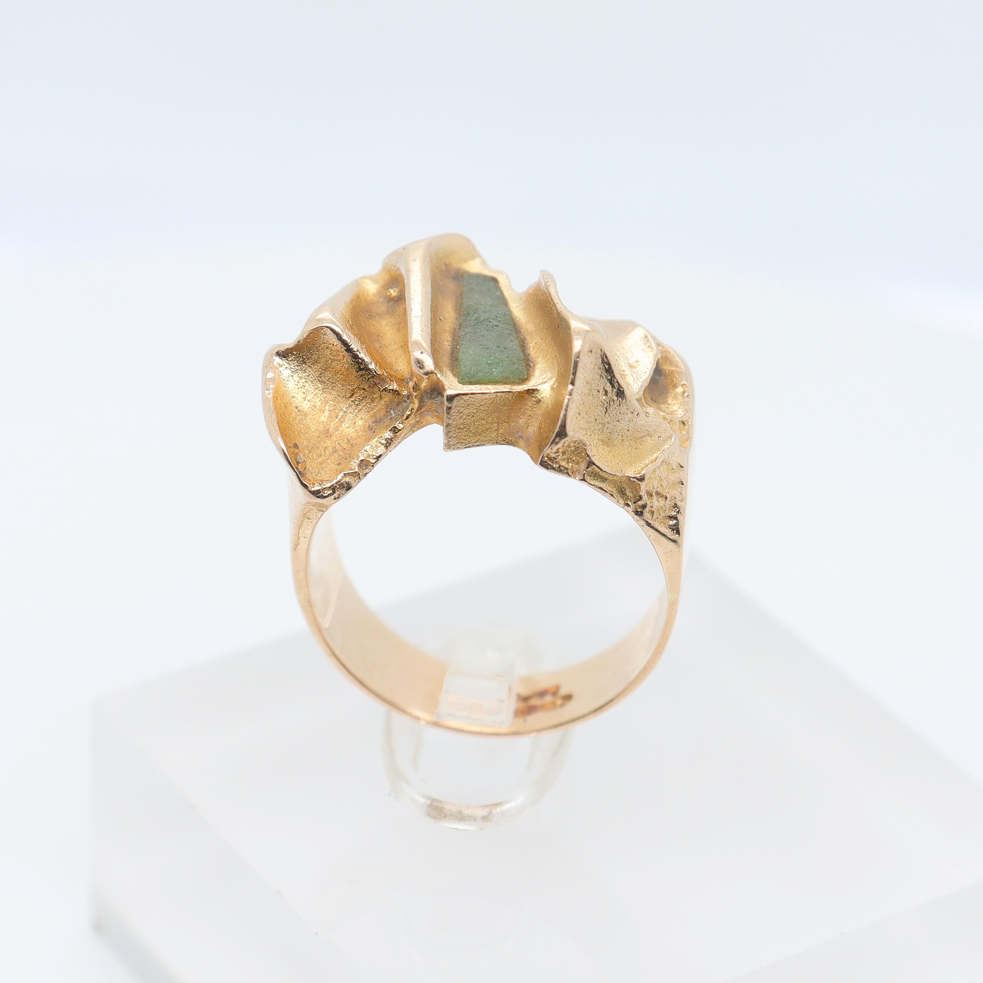 Björn Weckström Scandanavian Mid-Century Modernist 14k Gold and Zoisite Ring For Sale 8