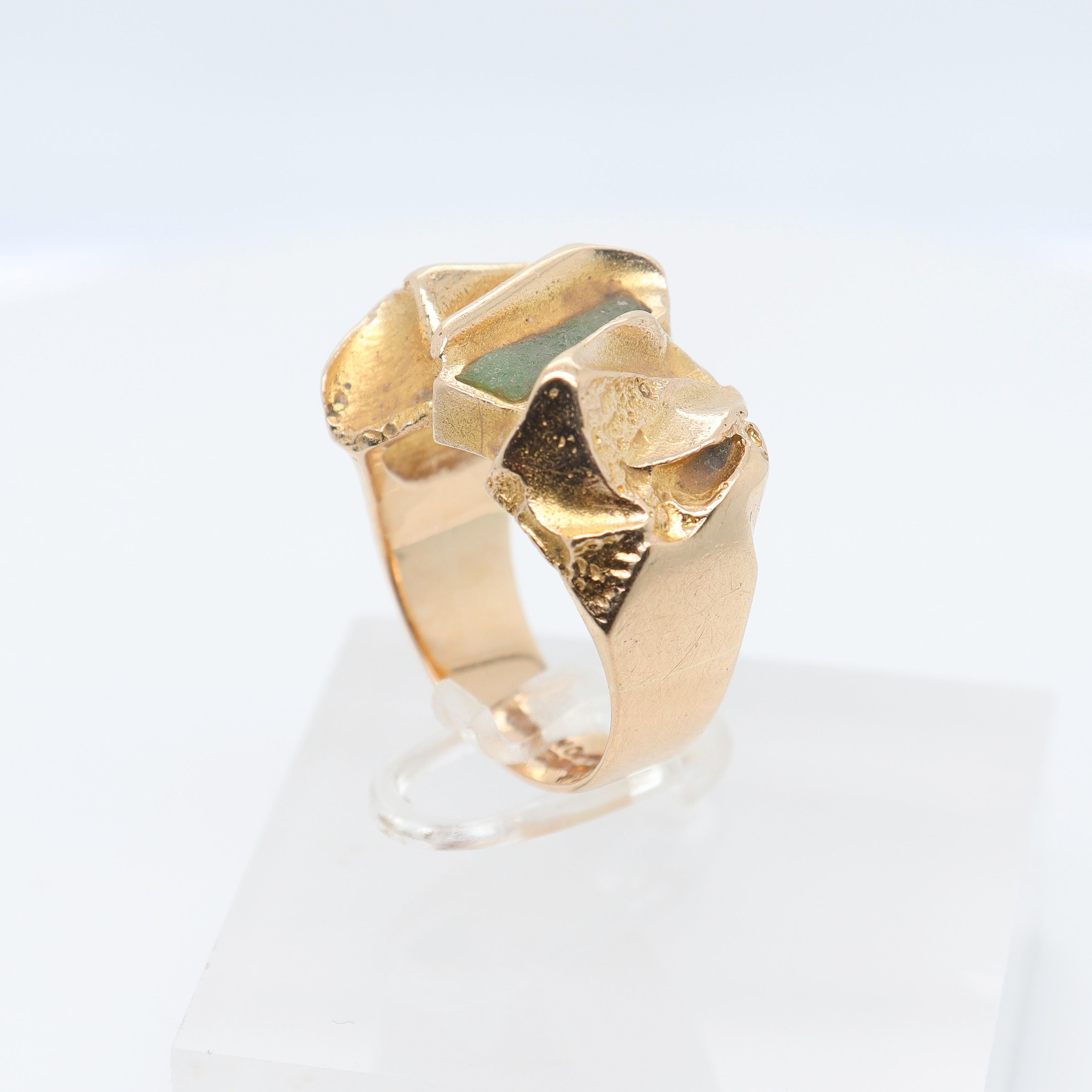 Björn Weckström Scandanavian Mid-Century Modernist 14k Gold and Zoisite Ring For Sale 8