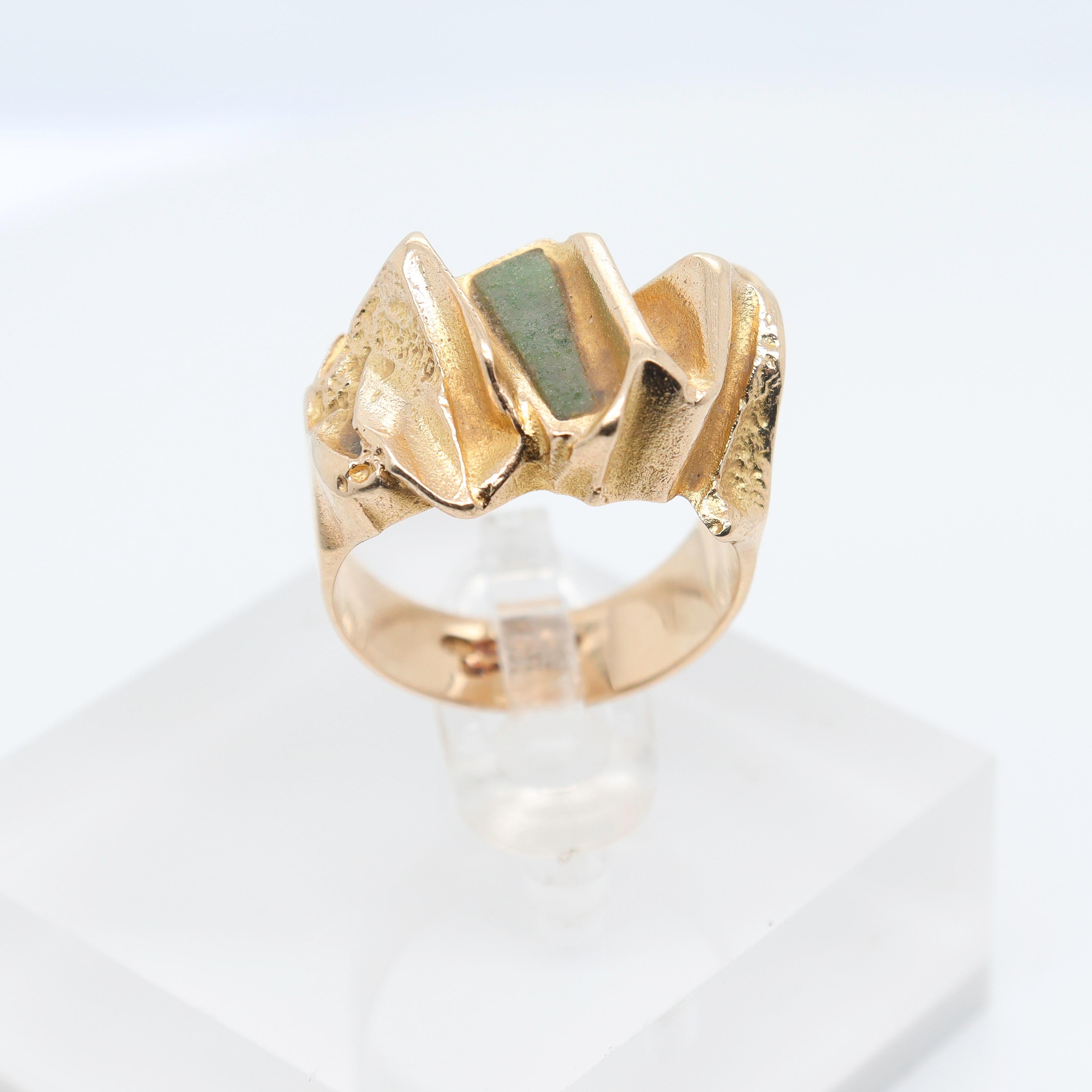 Björn Weckström Scandanavian Mid-Century Modernist 14k Gold and Zoisite Ring For Sale 10