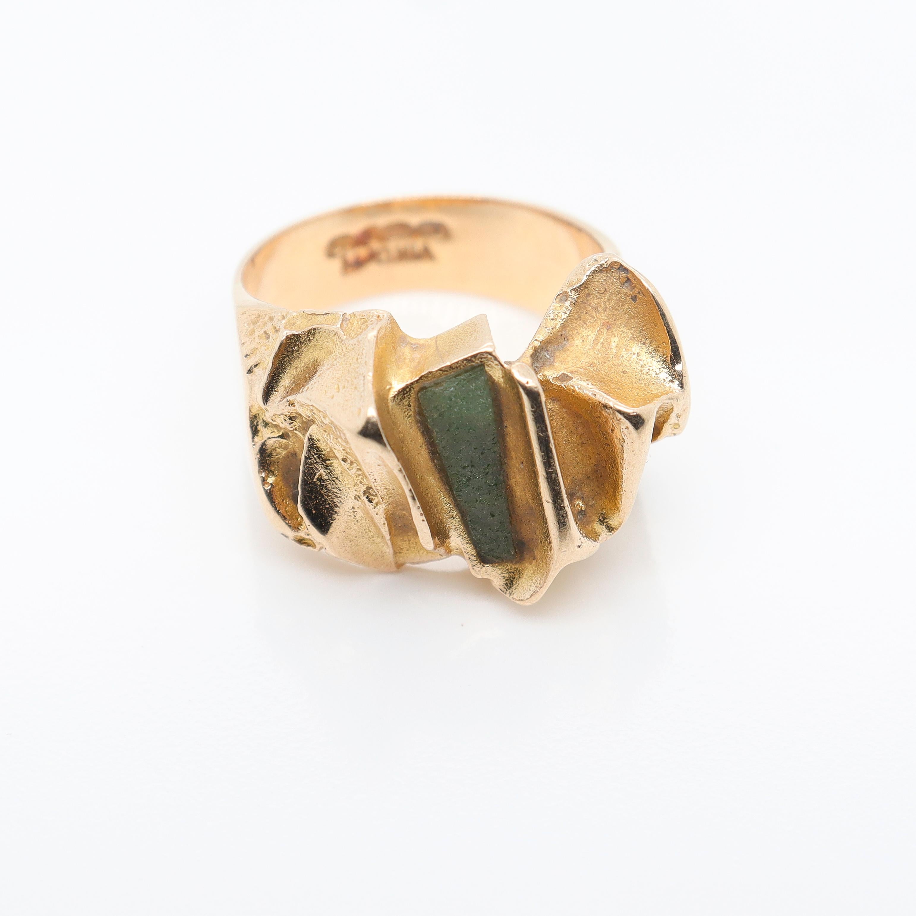 Björn Weckström Scandanavian Mid-Century Modernist 14k Gold and Zoisite Ring For Sale 11