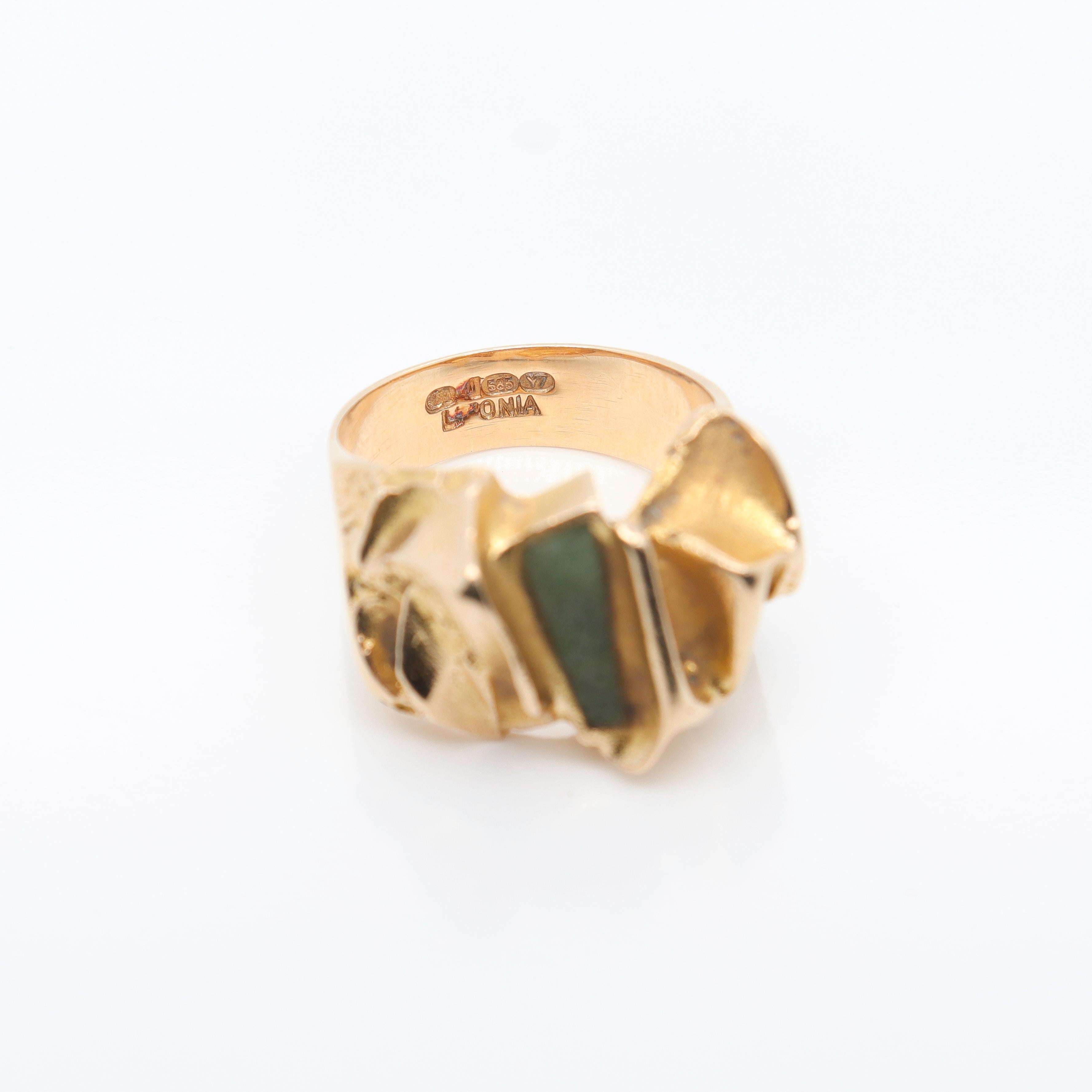 Björn Weckström Scandanavian Mid-Century Modernist 14k Gold and Zoisite Ring For Sale 12