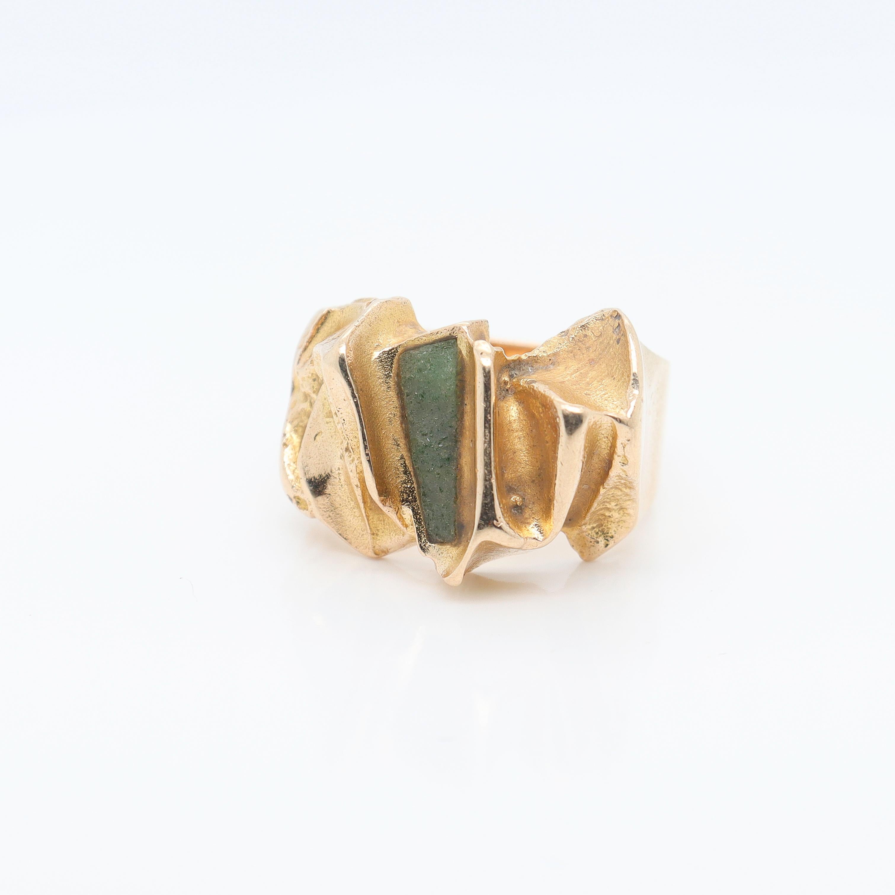Björn Weckström Scandanavian Mid-Century Modernist 14k Gold and Zoisite Ring In Good Condition For Sale In Philadelphia, PA