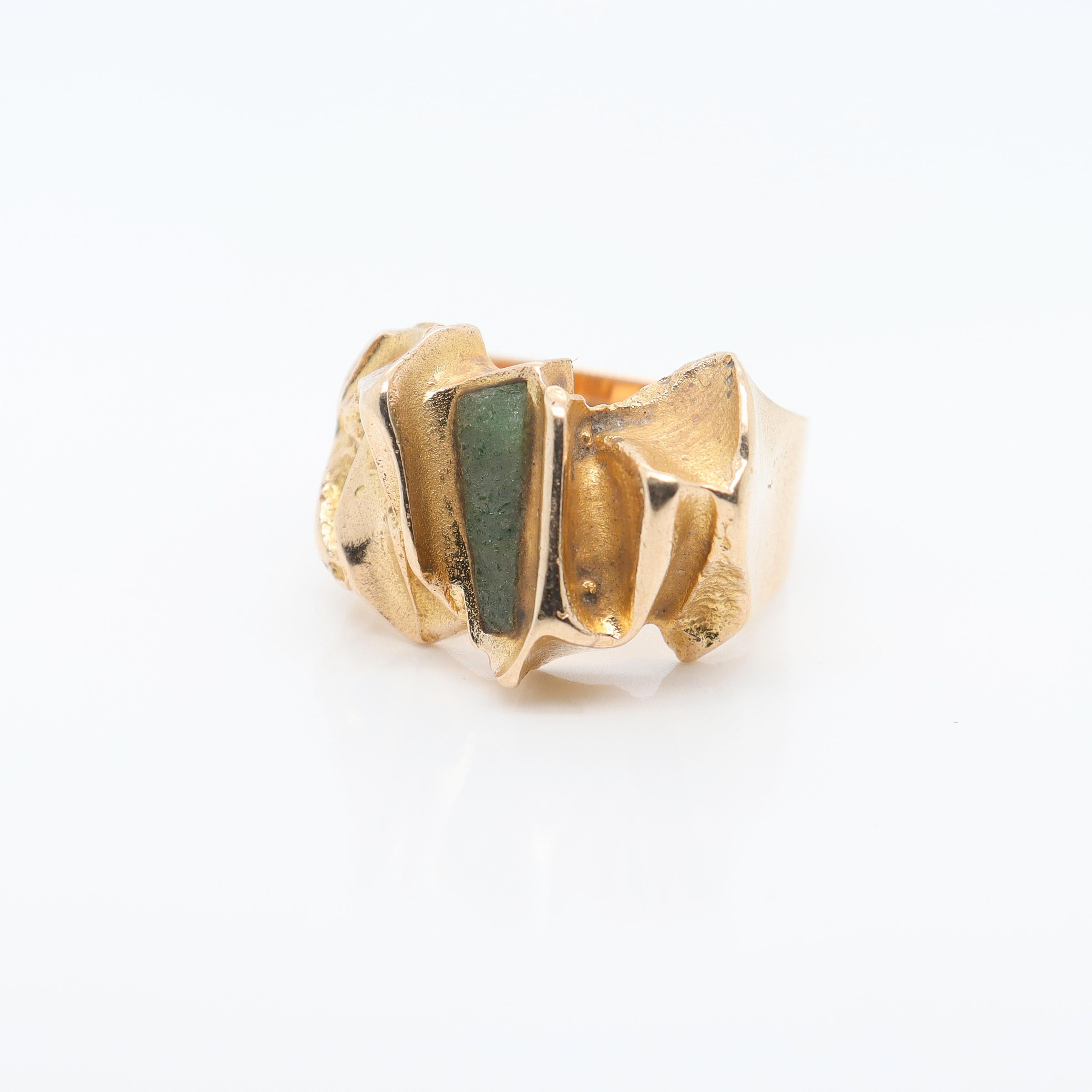 Björn Weckström Scandanavian Mid-Century Modernist 14k Gold and Zoisite Ring For Sale 3