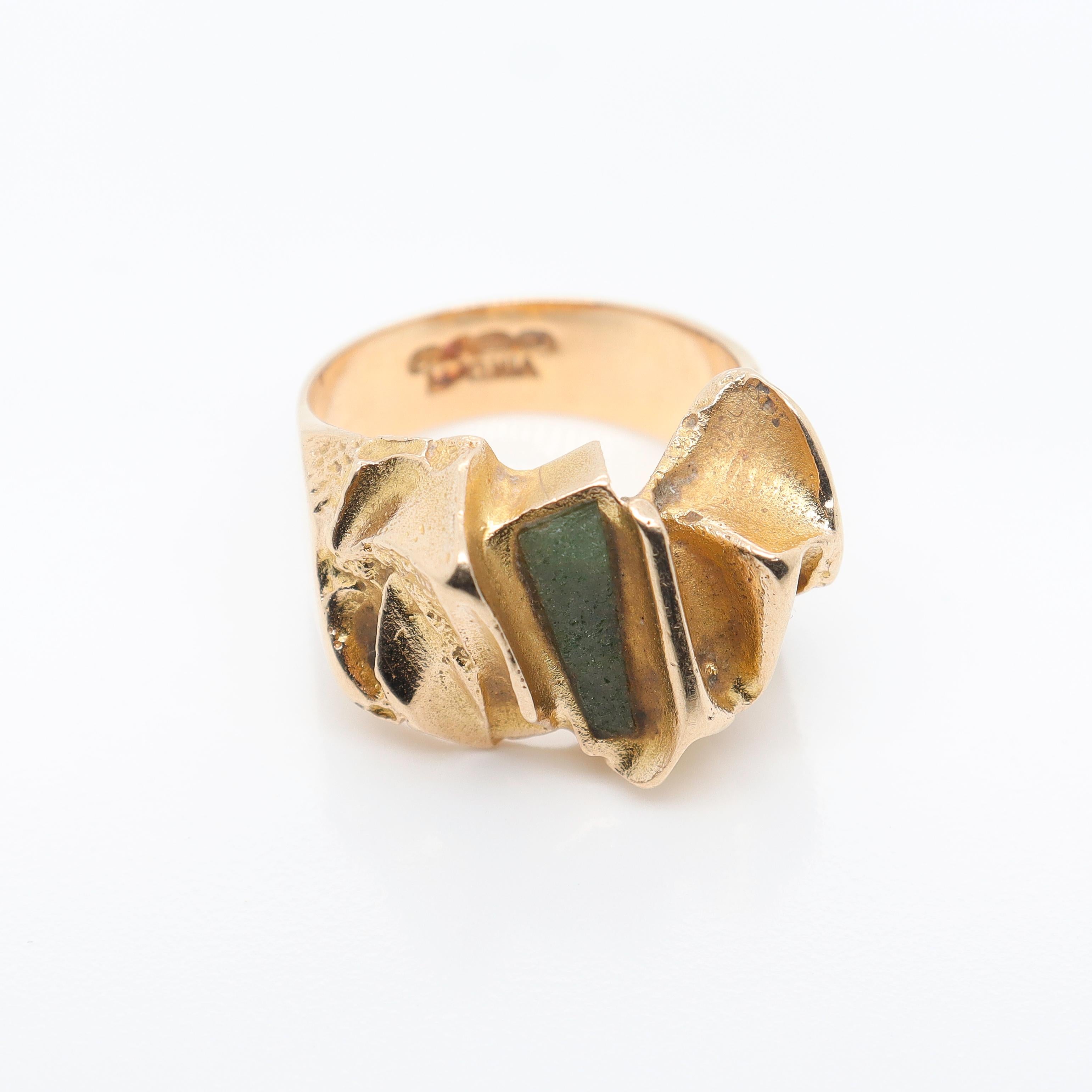 Björn Weckström Scandanavian Mid-Century Modernist 14k Gold and Zoisite Ring For Sale 4
