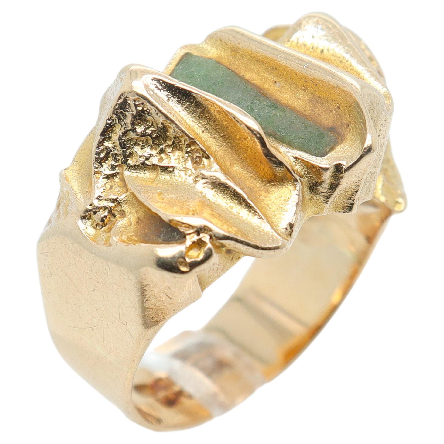 Björn Weckström Scandanavian Mid-Century Modernist 14k Gold and Zoisite Ring For Sale