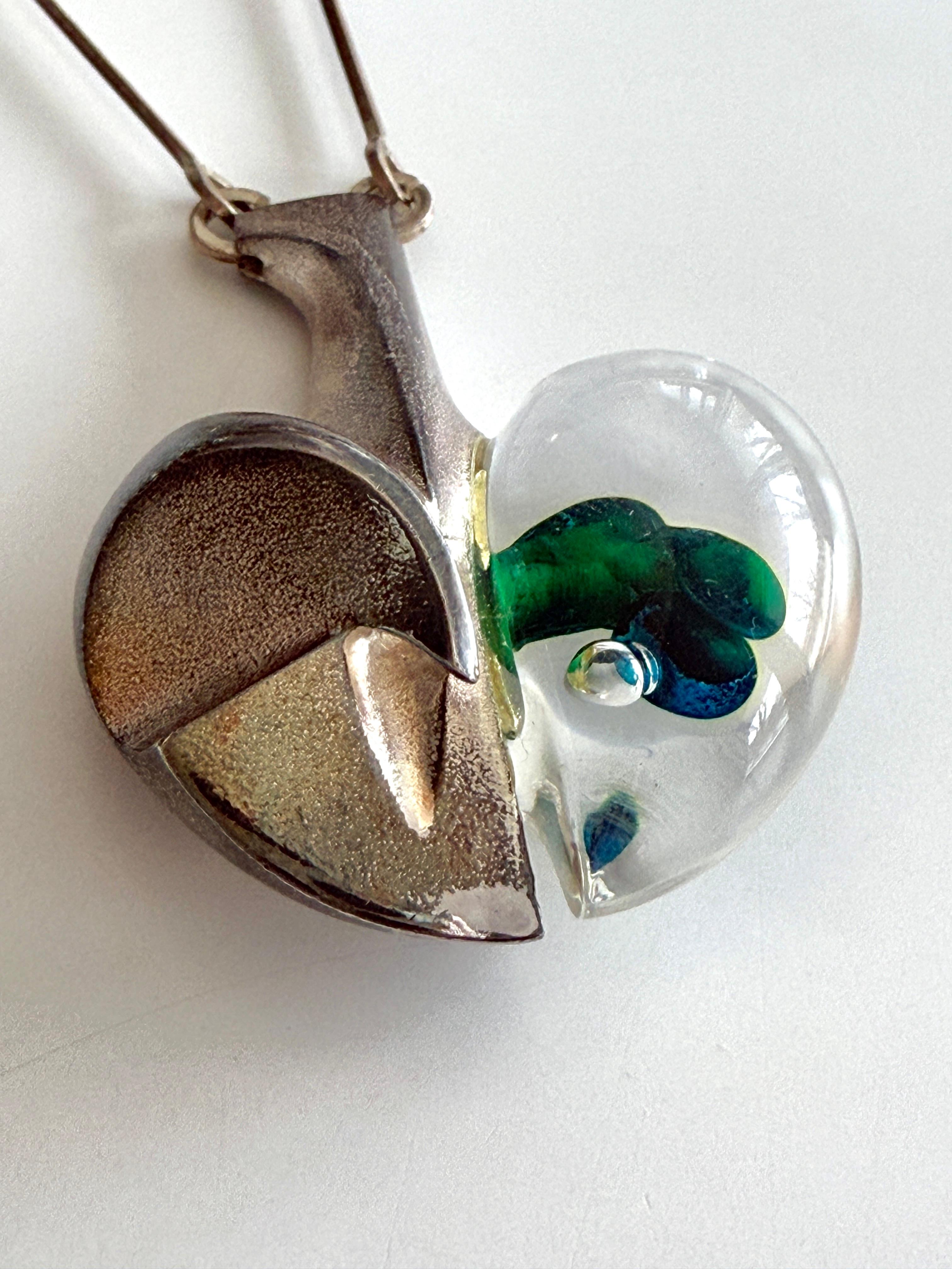 Bjorn Weckstrom Silver & Acrylic Pendant Necklace Space Apple Lapponia Finland For Sale 4