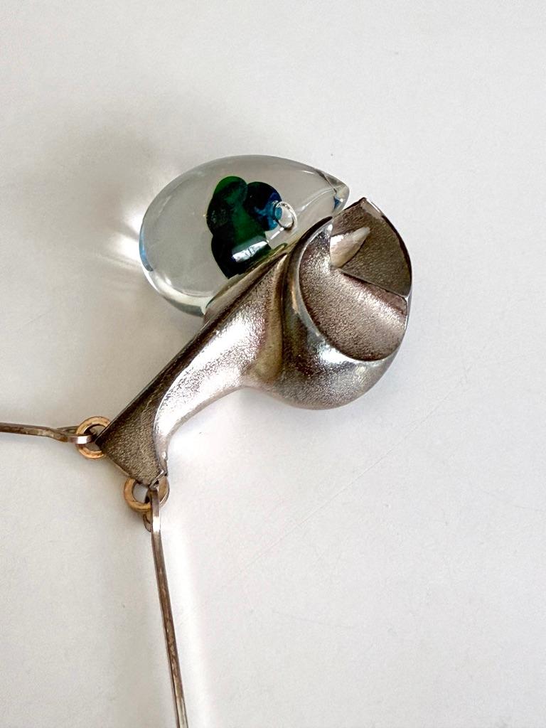 Bjorn Weckstrom Silver & Acrylic Pendant Necklace Space Apple Lapponia Finland For Sale 5