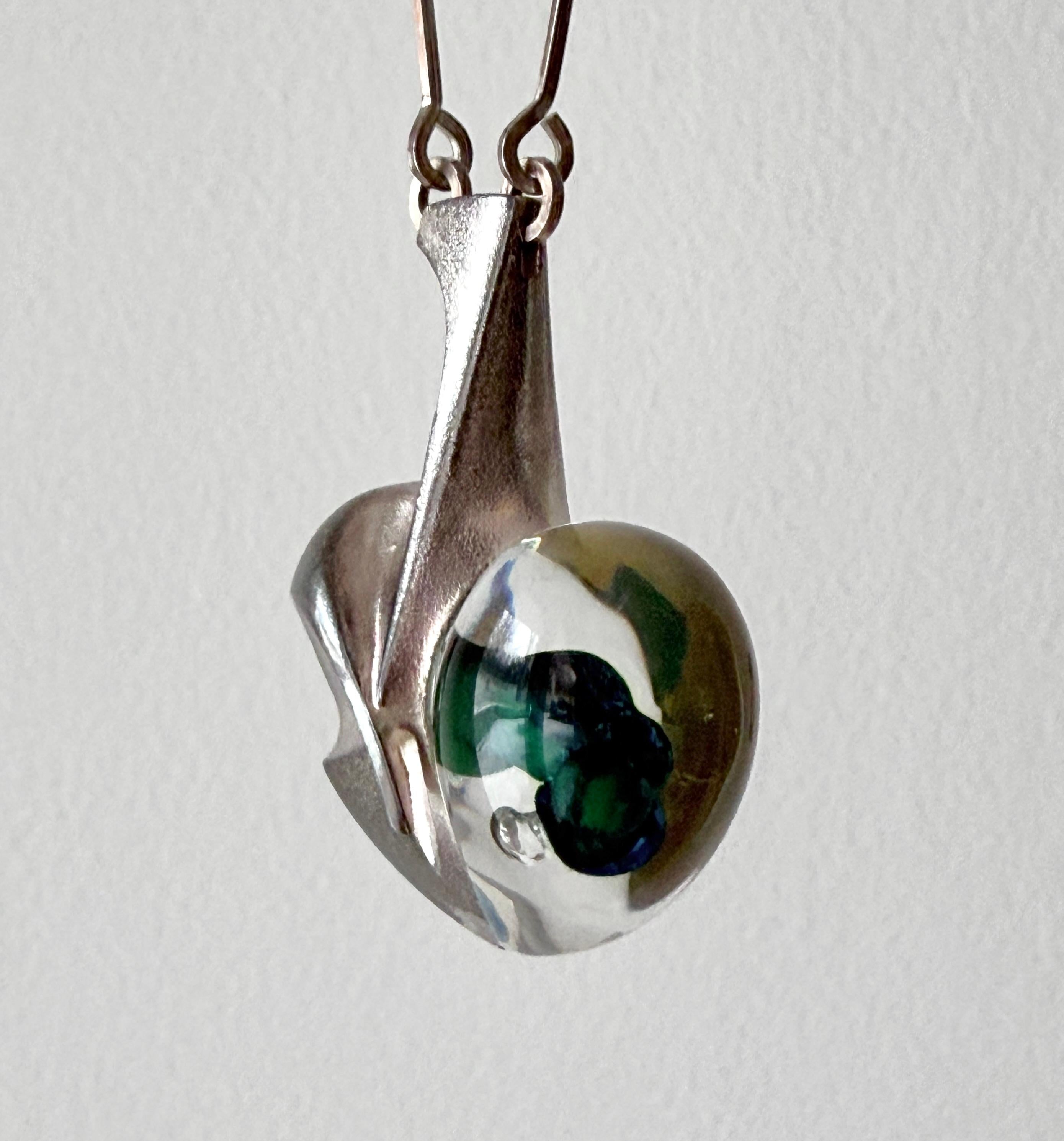 Finnish Bjorn Weckstrom Silver & Acrylic Pendant Necklace Space Apple Lapponia Finland For Sale