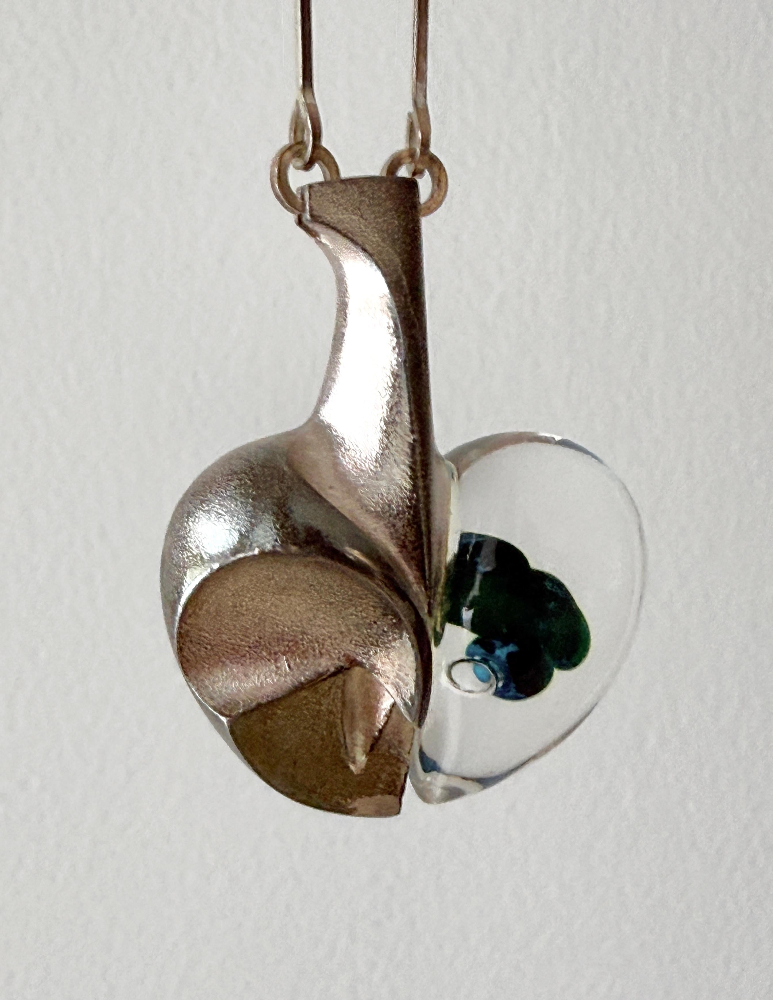 Bjorn Weckstrom Silver & Acrylic Pendant Necklace Space Apple Lapponia Finland In Good Condition For Sale In Troy, MI