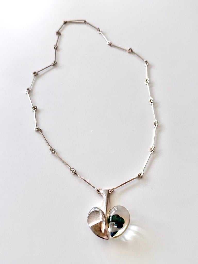 Bjorn Weckstrom Silver & Acrylic Pendant Necklace Space Apple Lapponia Finland For Sale 1