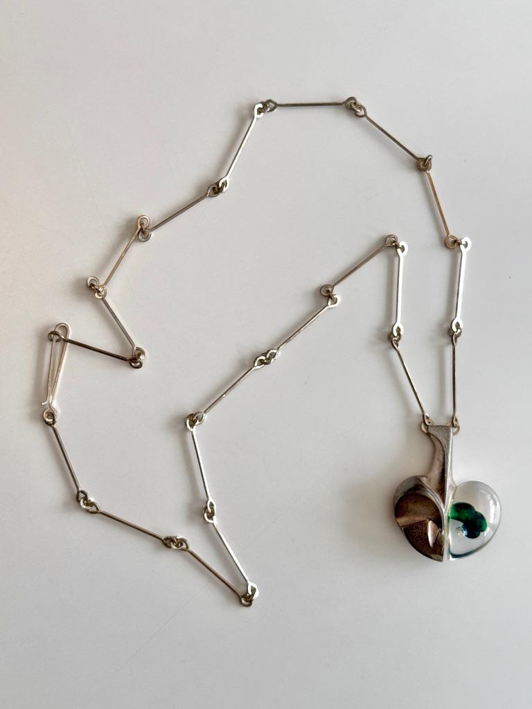 Bjorn Weckstrom Silver & Acrylic Pendant Necklace Space Apple Lapponia Finland For Sale 2