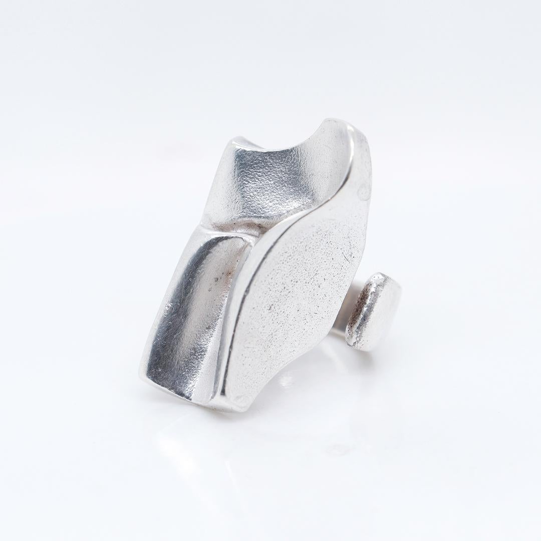Modernist Björn Weckström Sterling Silver Midcentury Modern Brutalist Ring For Sale