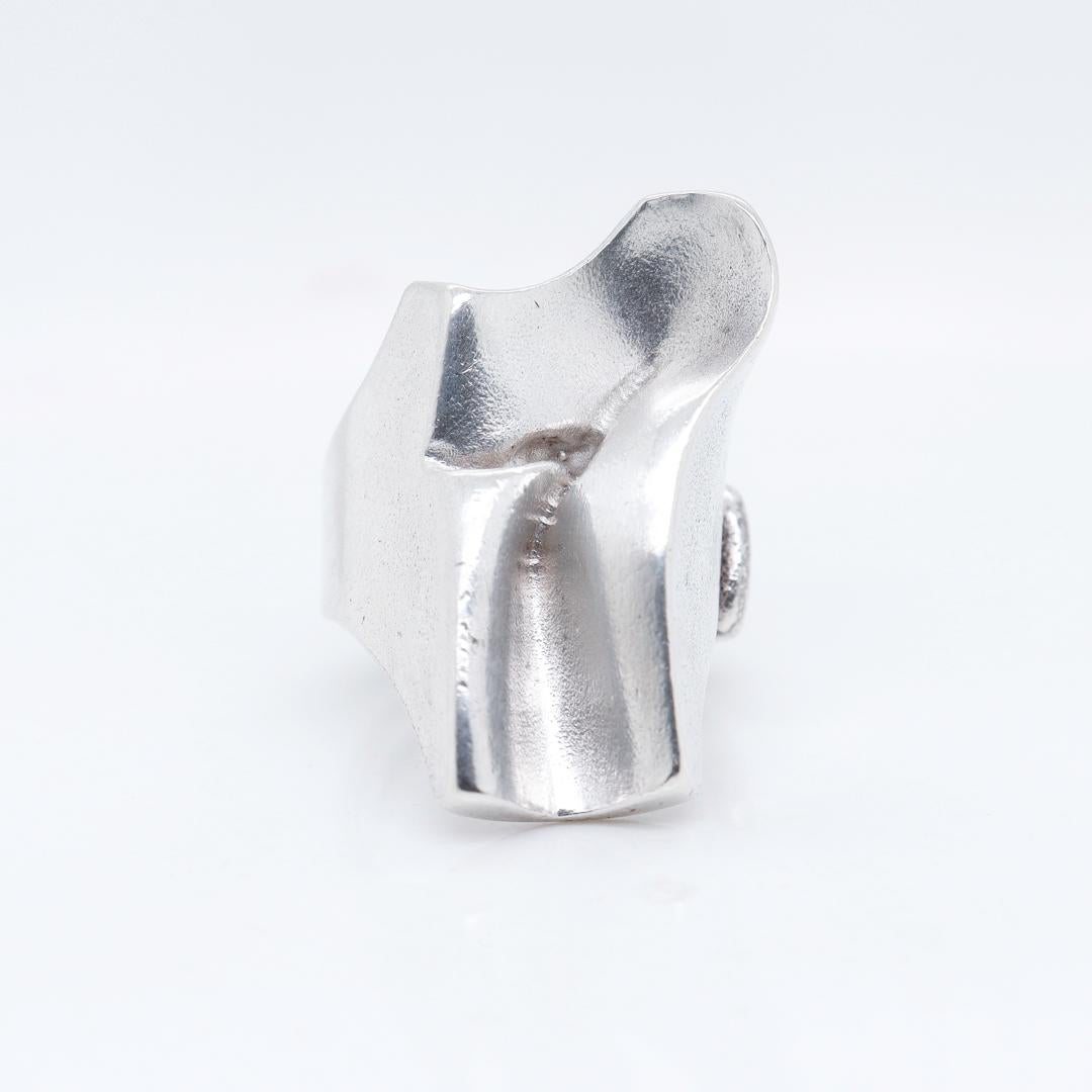 Björn Weckström Sterling Silver Midcentury Modern Brutalist Ring In Good Condition For Sale In Philadelphia, PA