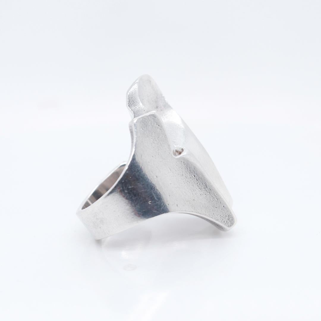 Björn Weckström Sterling Silver Midcentury Modern Brutalist Ring For Sale 2