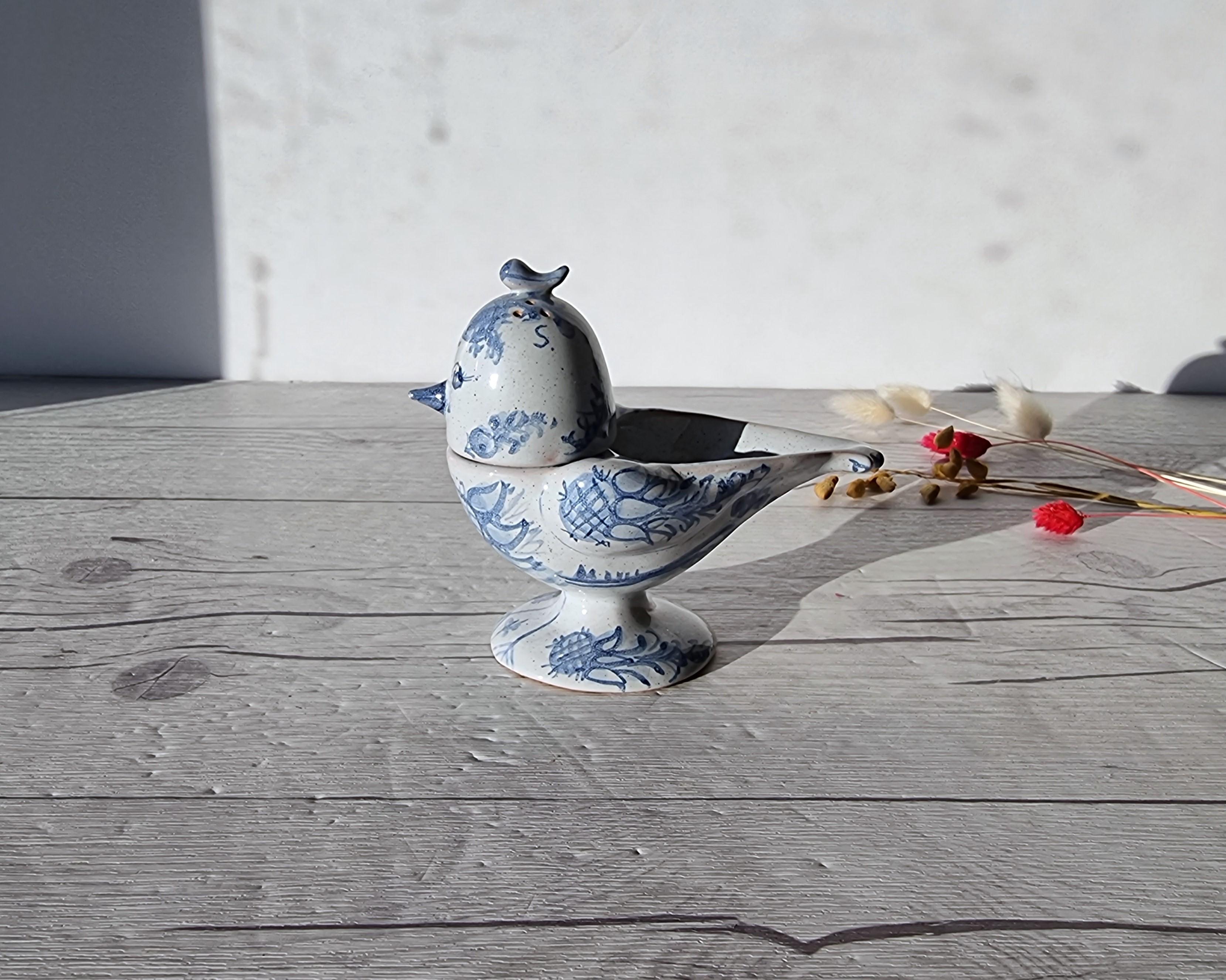 Mid-Century Modern Bjorn Wiinblad, 1956 Blue and White Songbird Condiment Cruet, Signed, V. Early For Sale