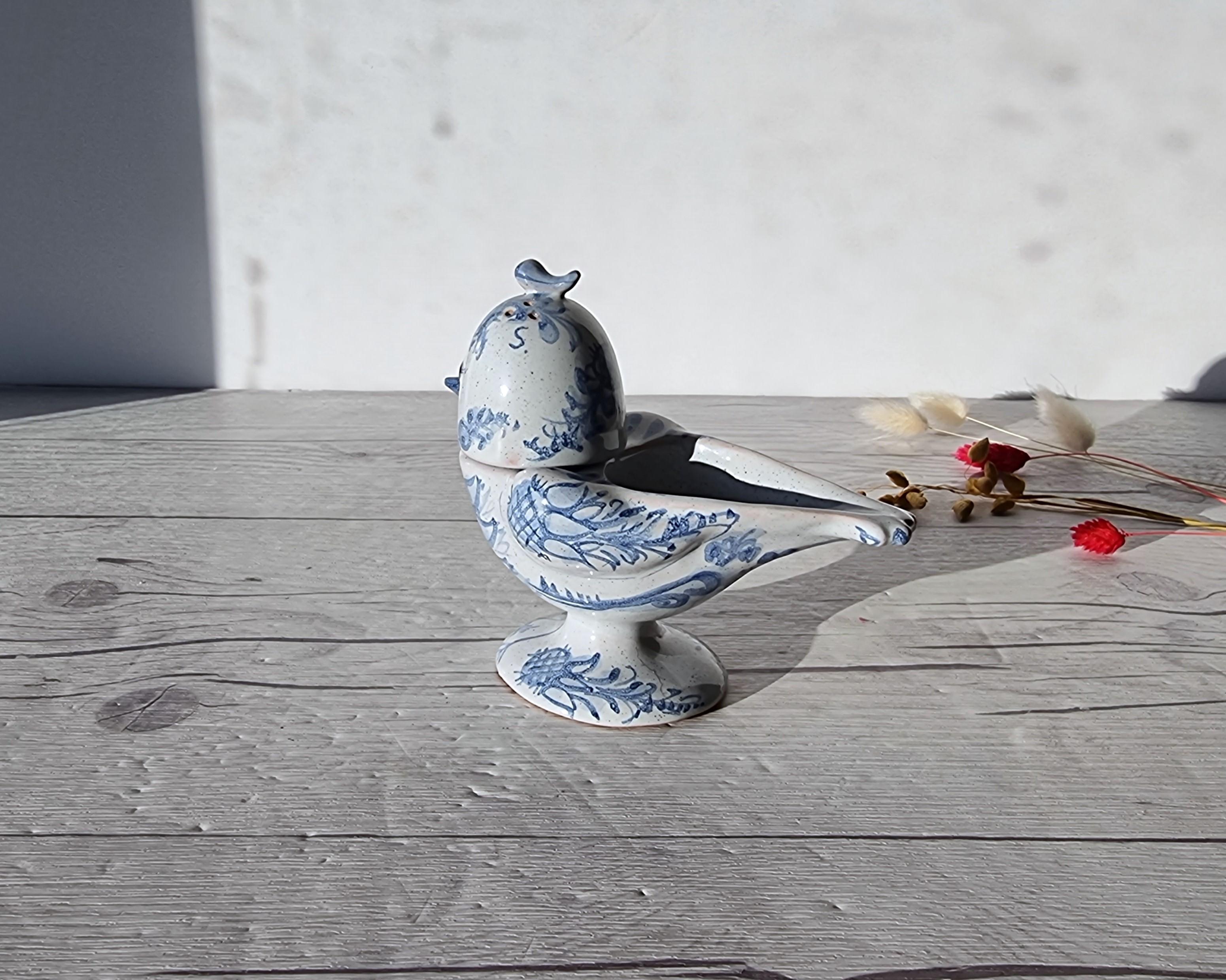 Glazed Bjorn Wiinblad, 1956 Blue and White Songbird Condiment Cruet, Signed, V. Early For Sale