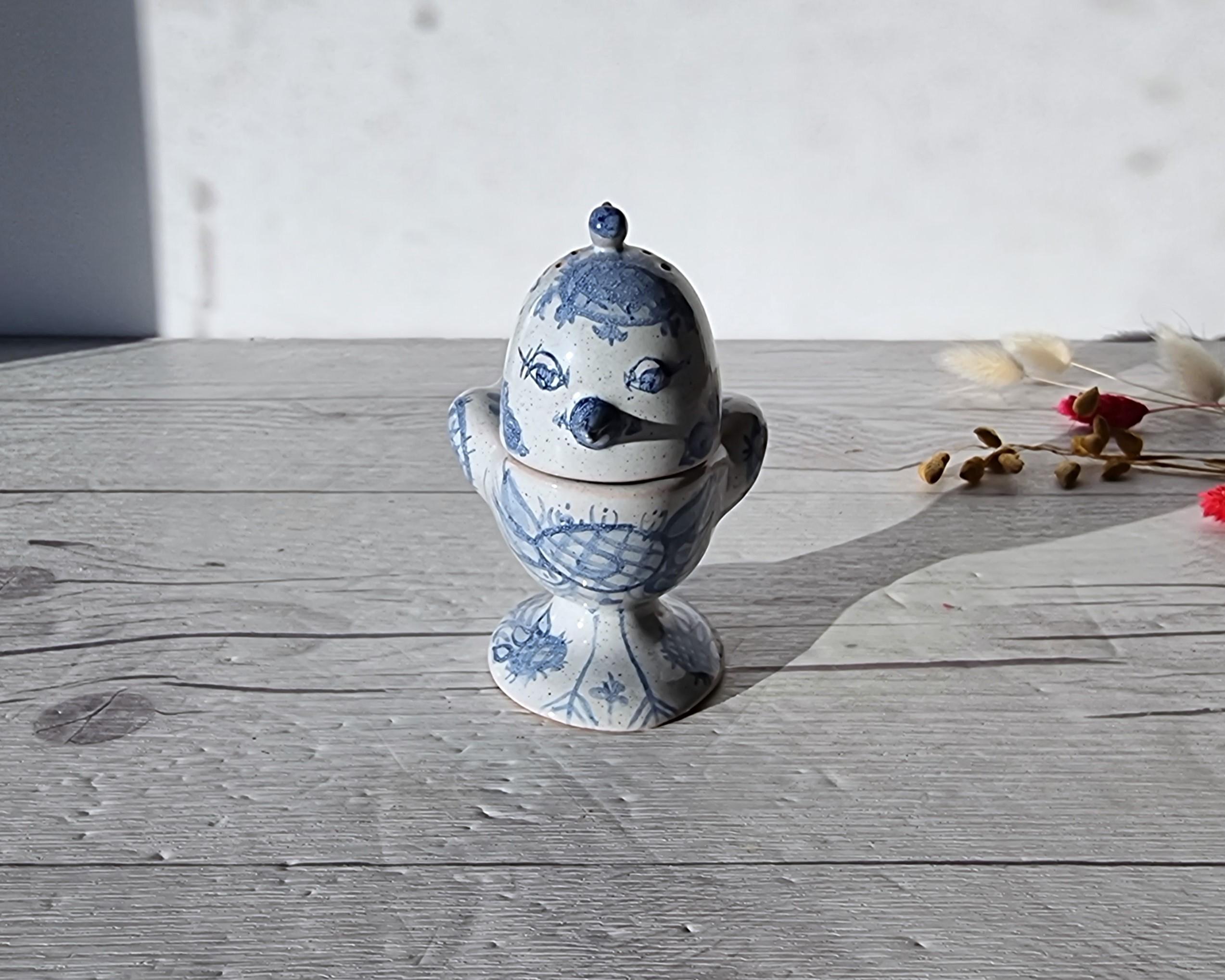 20th Century Bjorn Wiinblad, 1956 Blue and White Songbird Condiment Cruet, Signed, V. Early For Sale